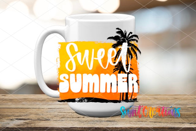 a coffee mug with the words sweet summer on it