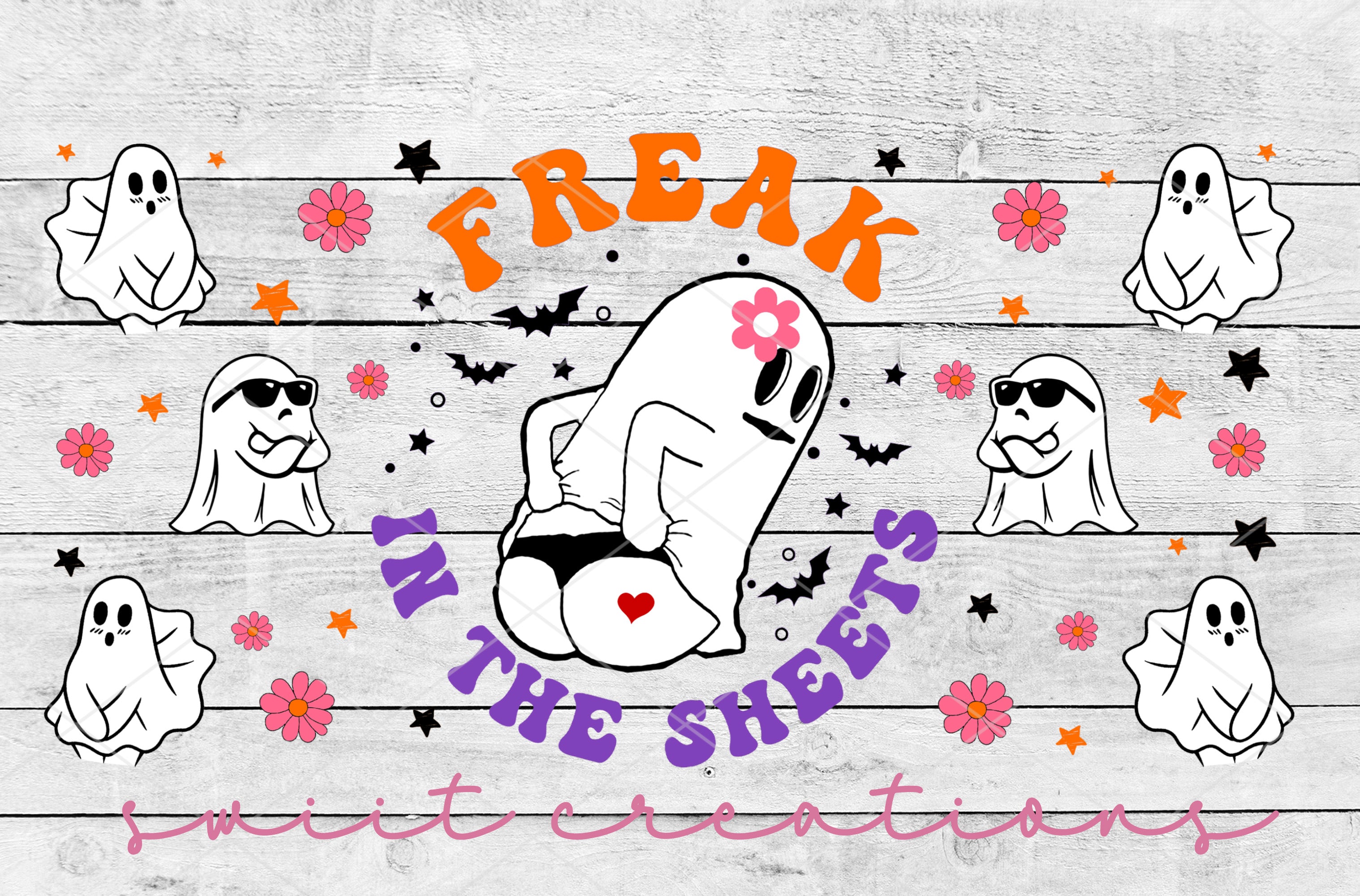 a picture of a group of ghost with the words freak on it