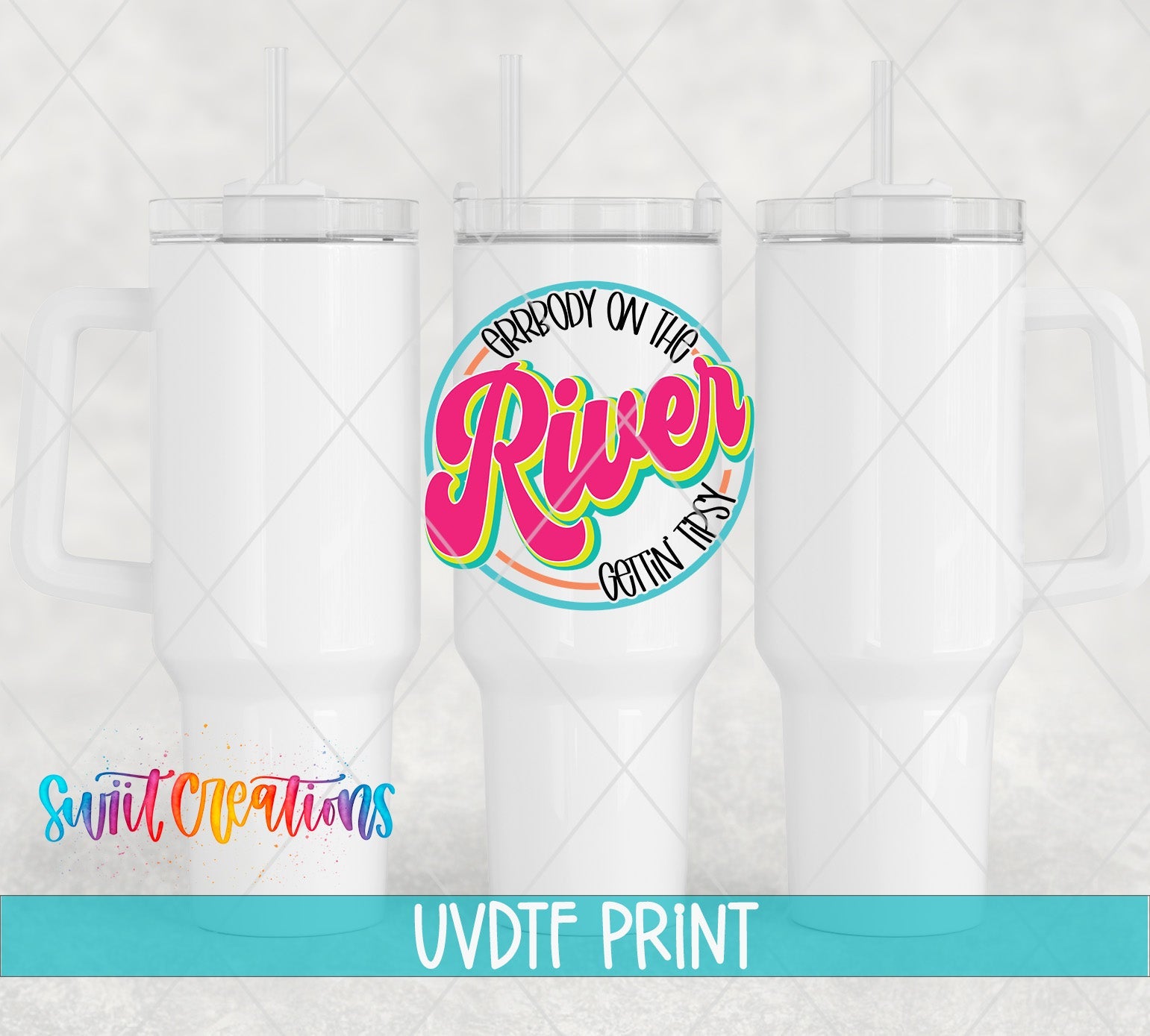 three white tumblers with the words river on them