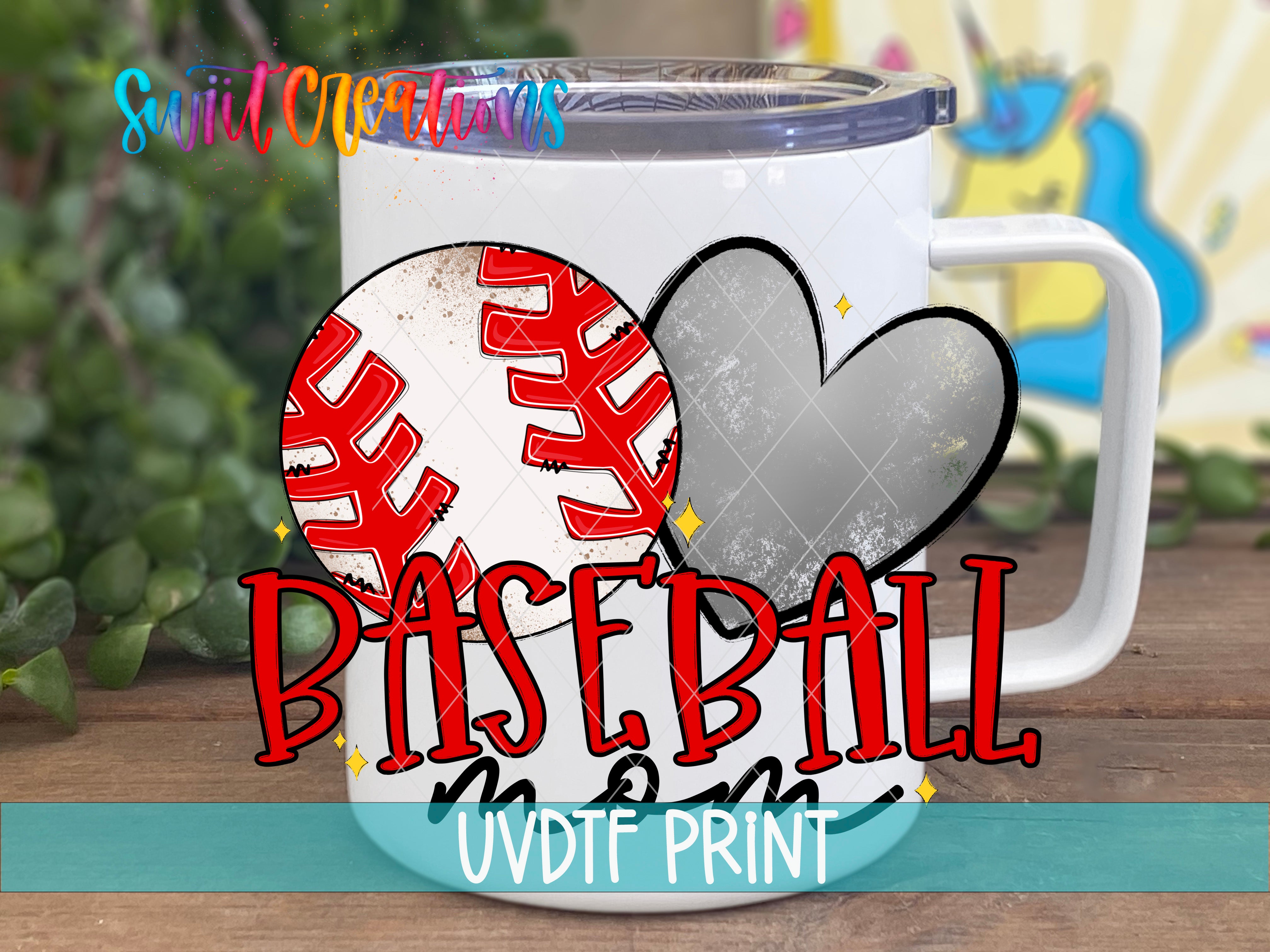 a white coffee mug with a heart and baseball on it