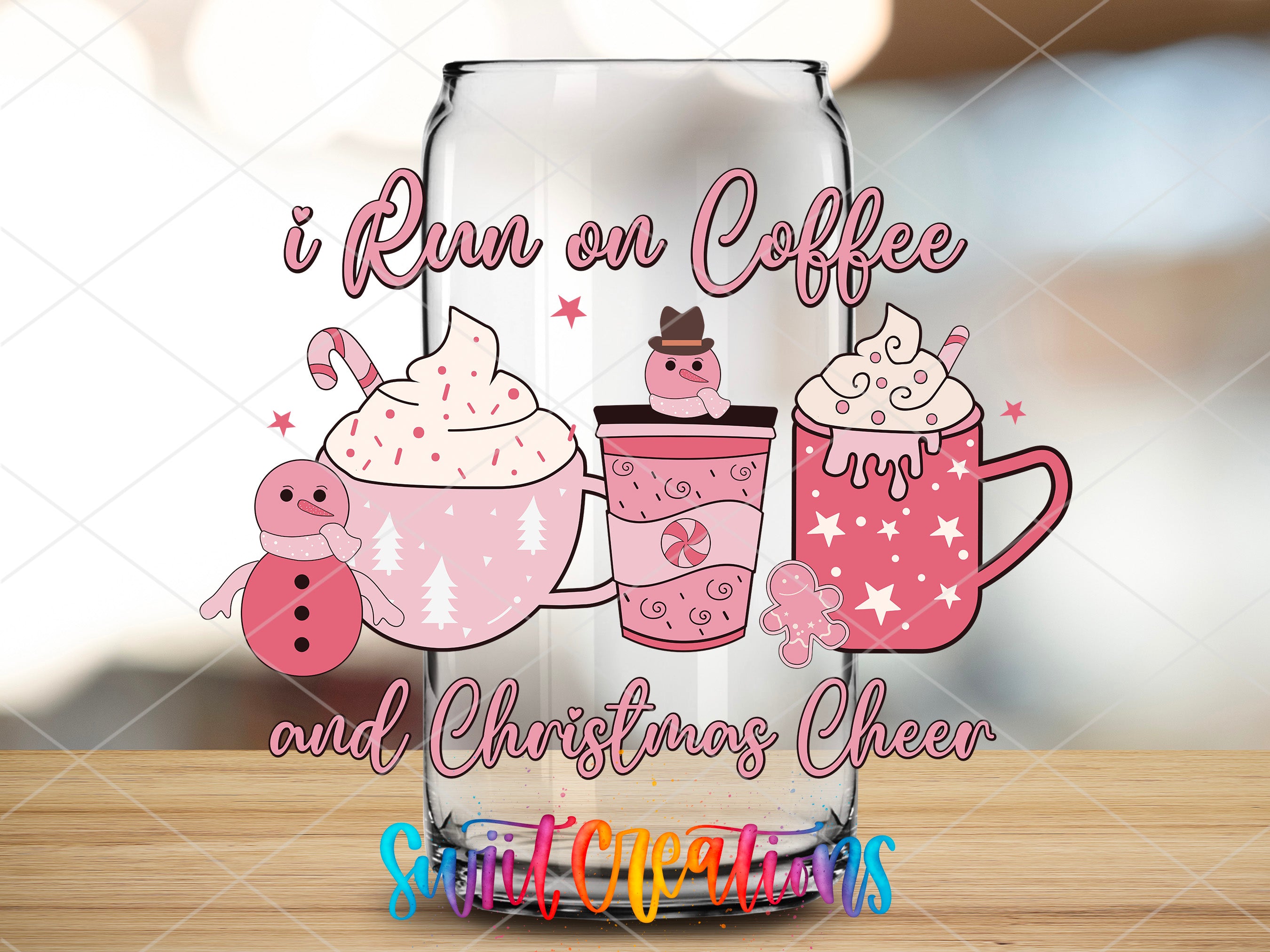 a glass of coffee and christmas cheer on a table