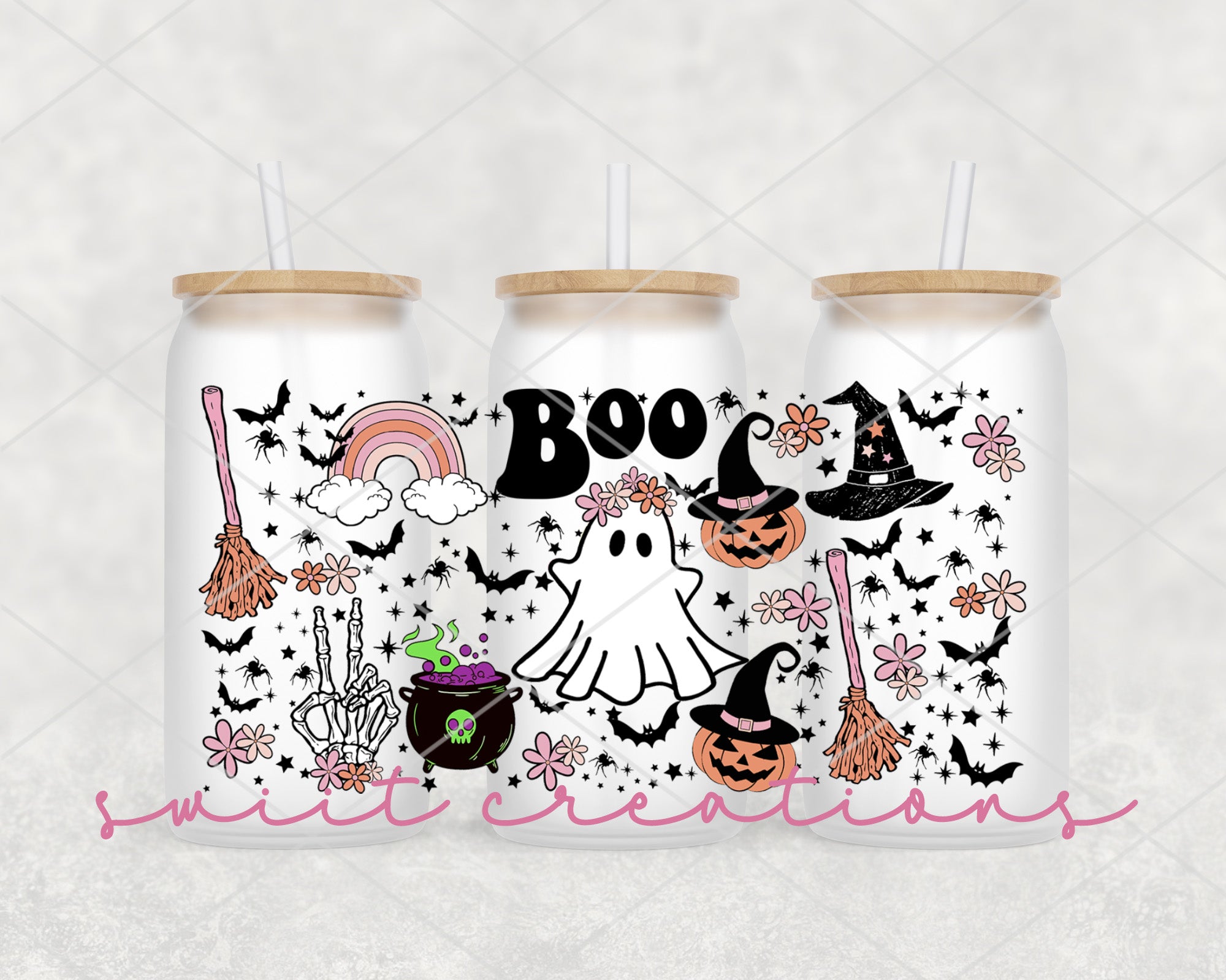 a couple of white mason jars filled with boo boo boo boo boo boo boo boo