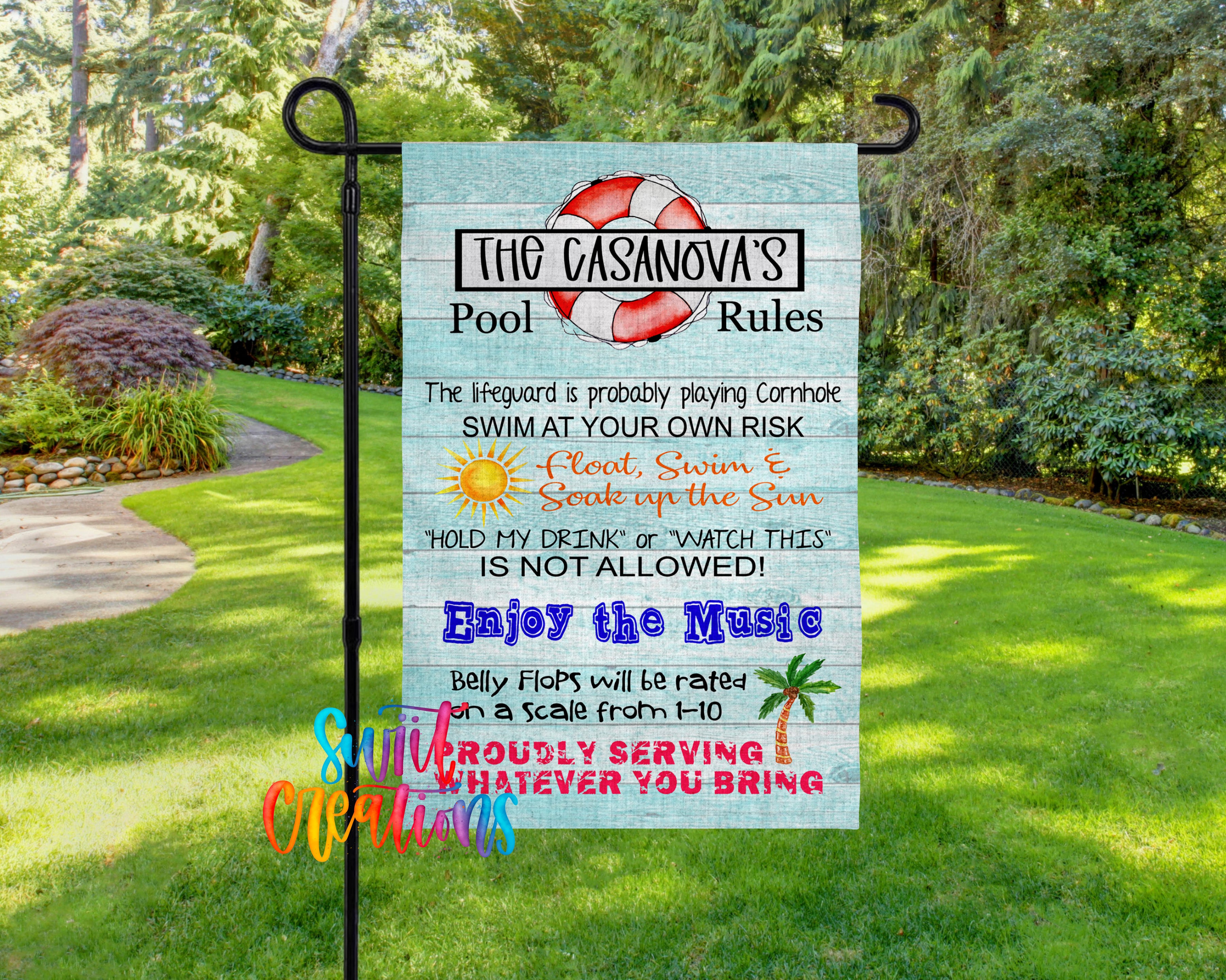 Pool Edging Flags Personalized Pool Rules Yard Flag | Custom Funny Pool Sign | Summer Ou