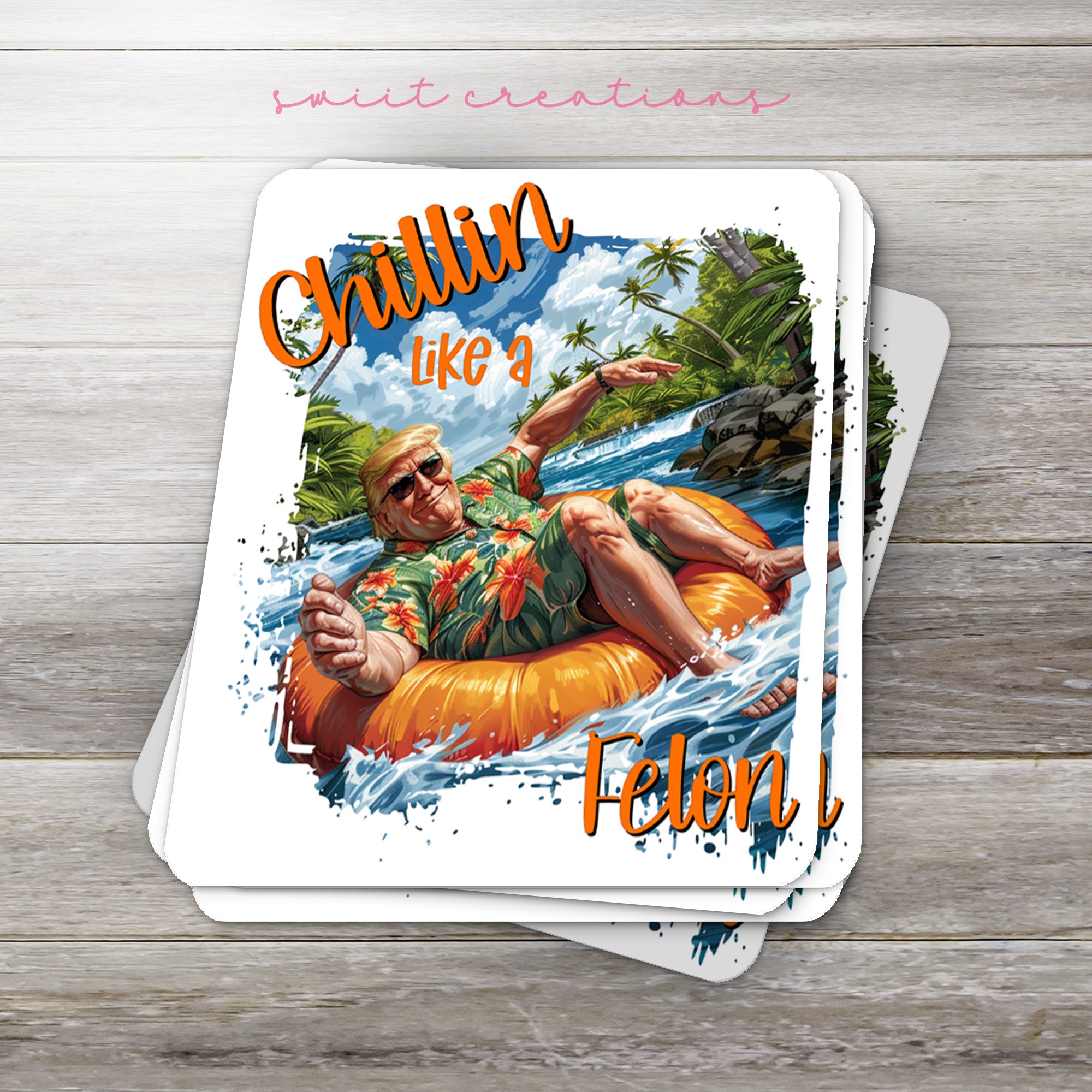 a deck of playing cards with a picture of a man floating on an infl