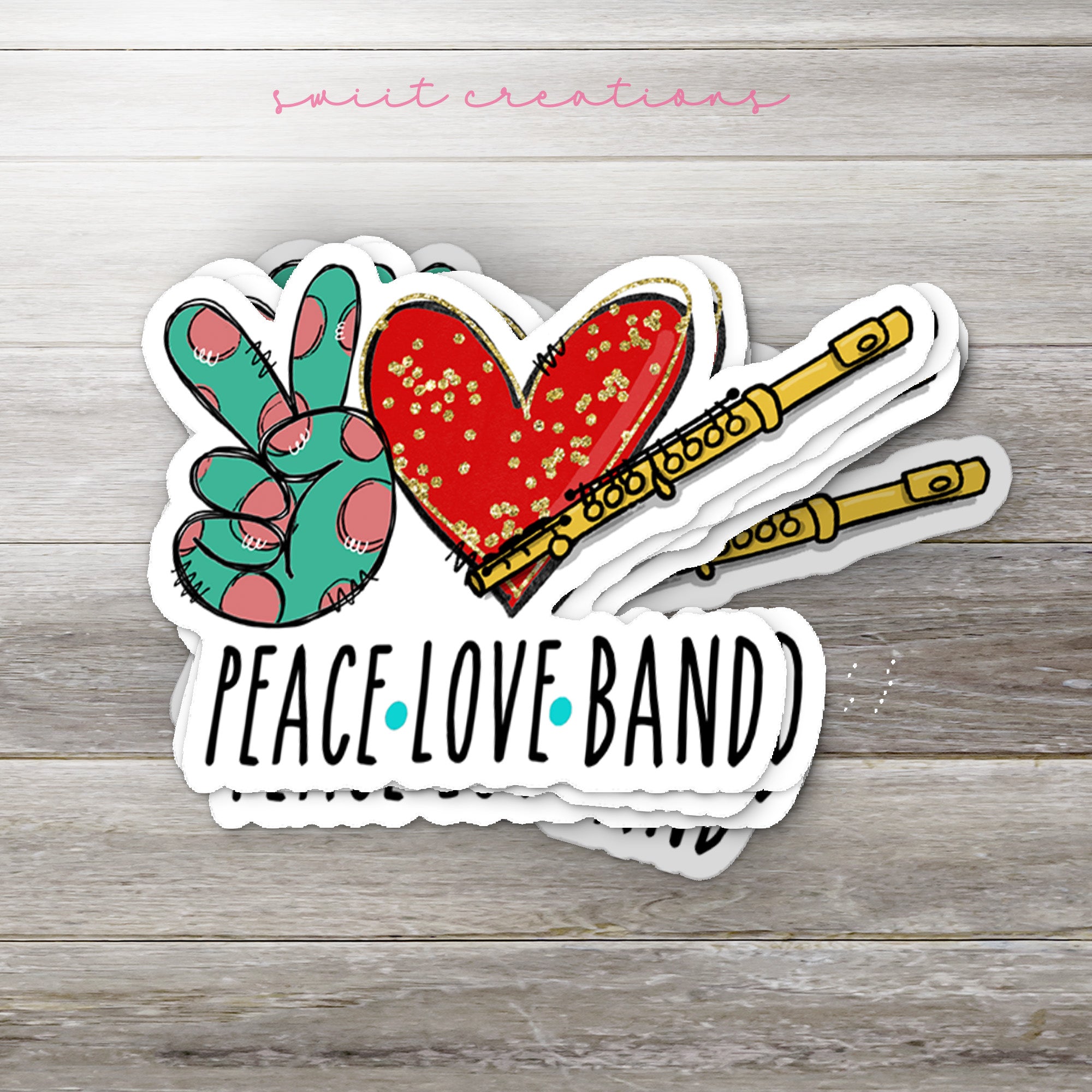 a sticker that says peace love band