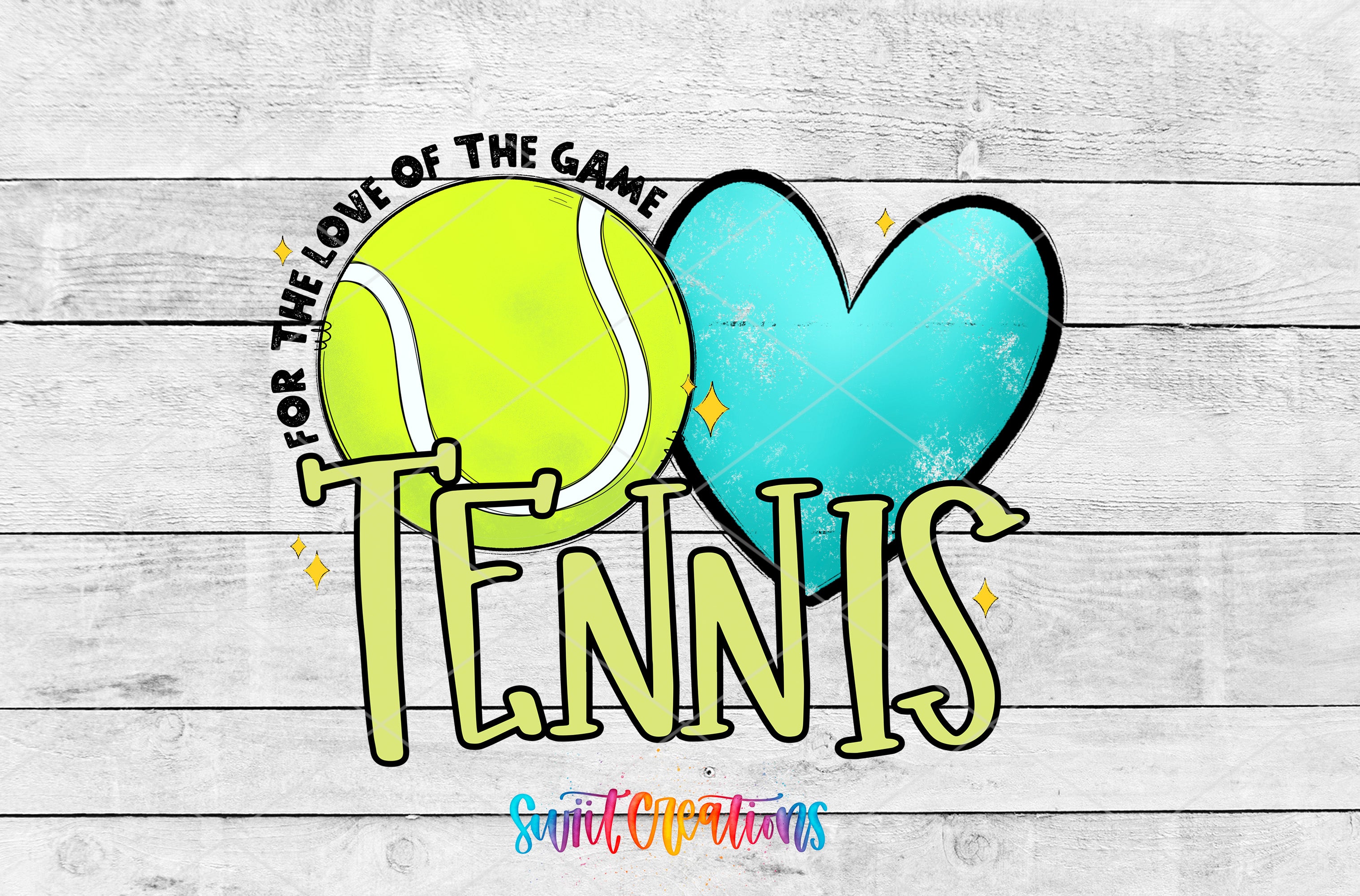 a tennis ball and a heart on a wooden background