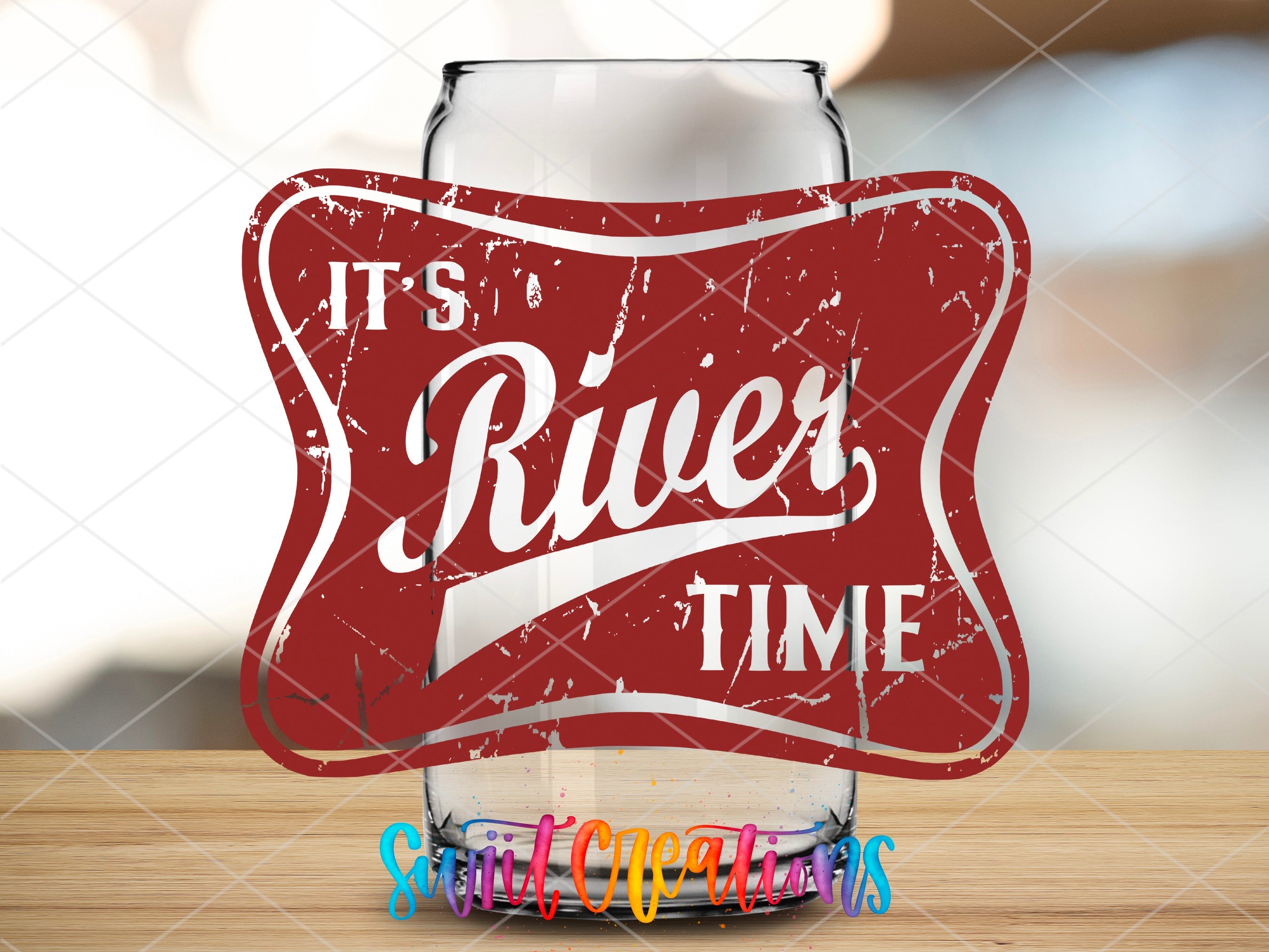 a red and white sign that says it's river time