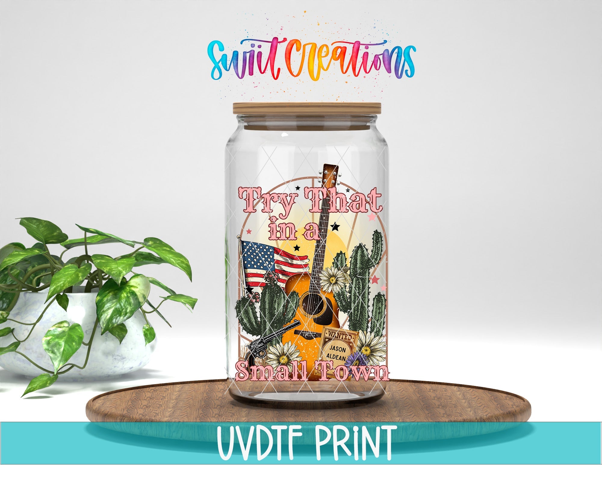a jar with a picture of a guitar on it