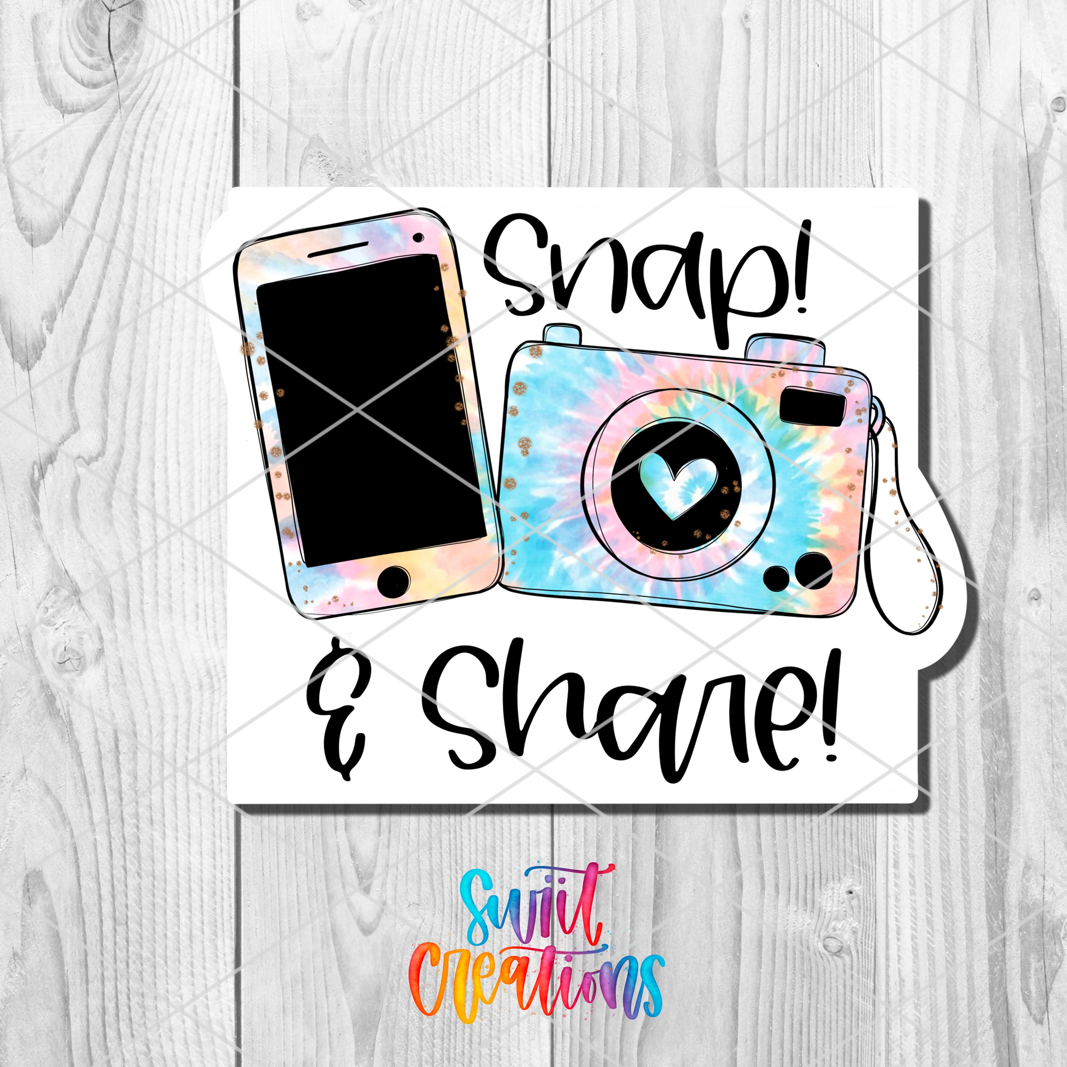 a sticker that says snap and share