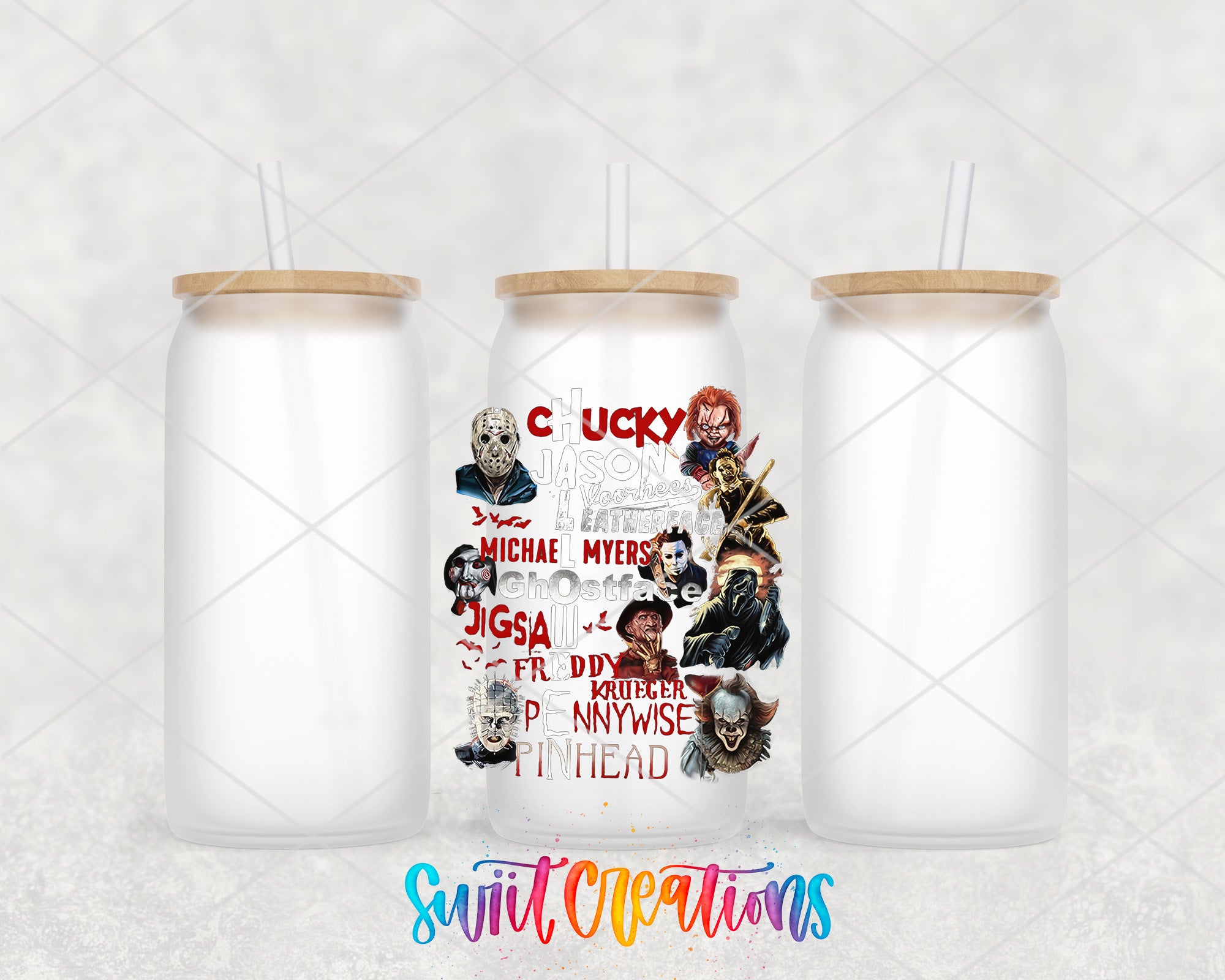 a couple of cups with straws on top of them