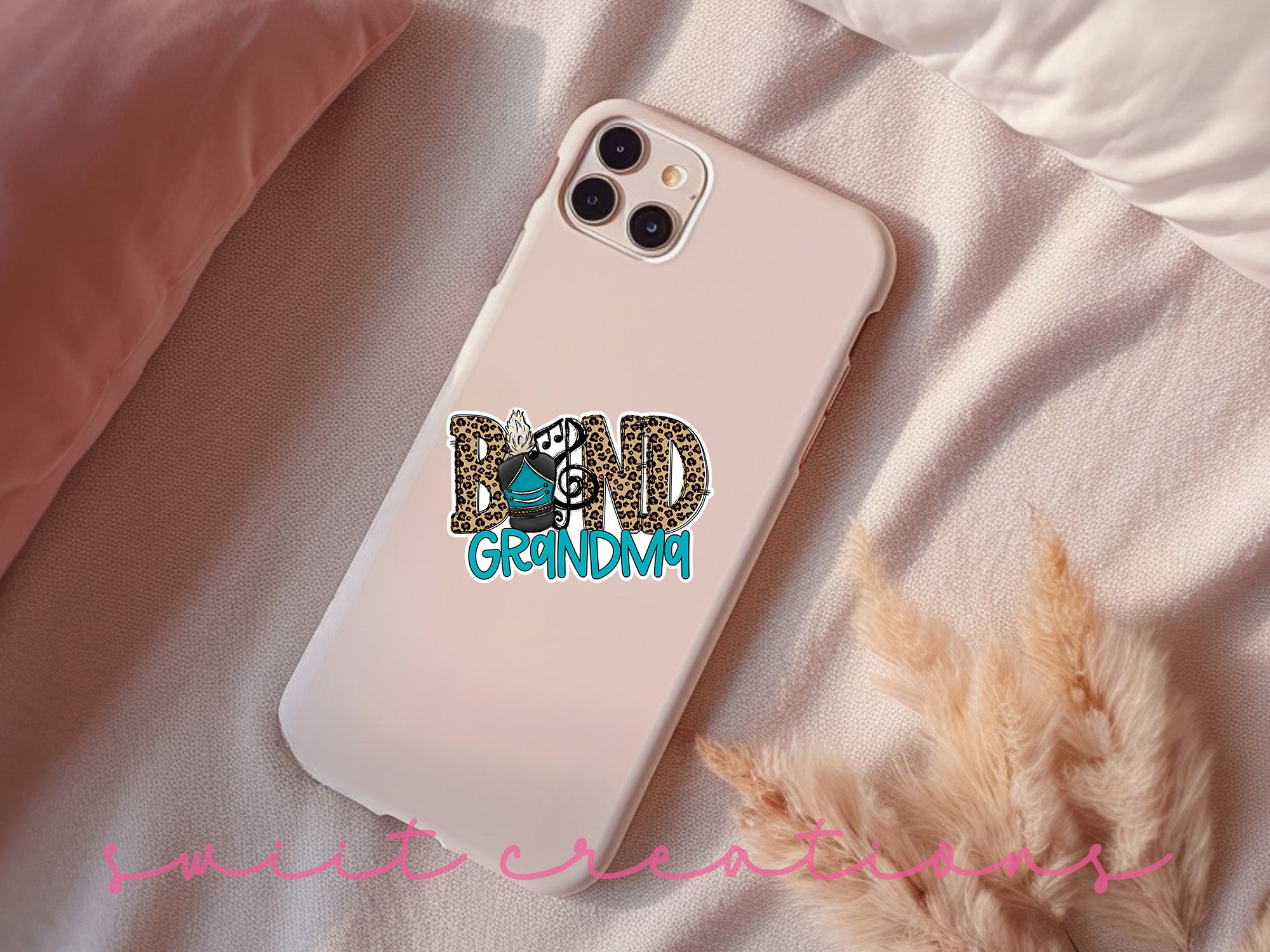 a white phone case with a leopard print on it