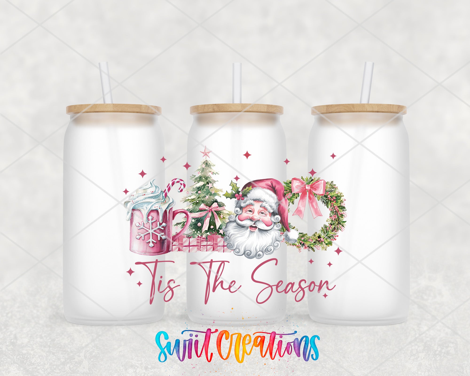 three personalized christmas mason jars with santa claus