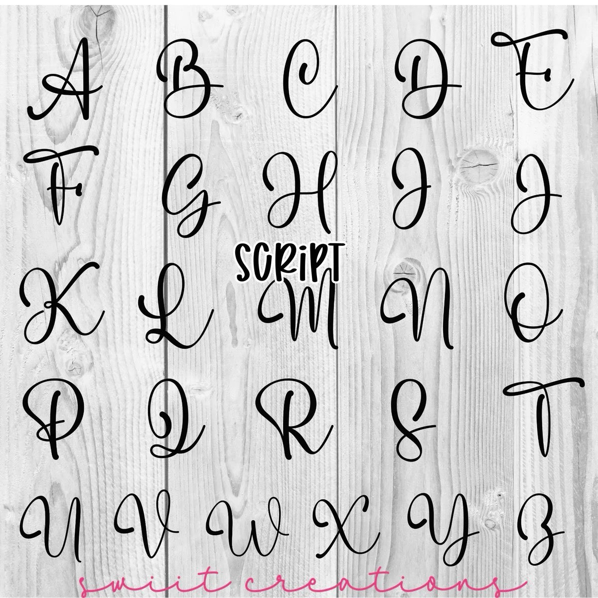 a collection of stylized letters and numbers arranged in a grid-like pattern on a wooden background.