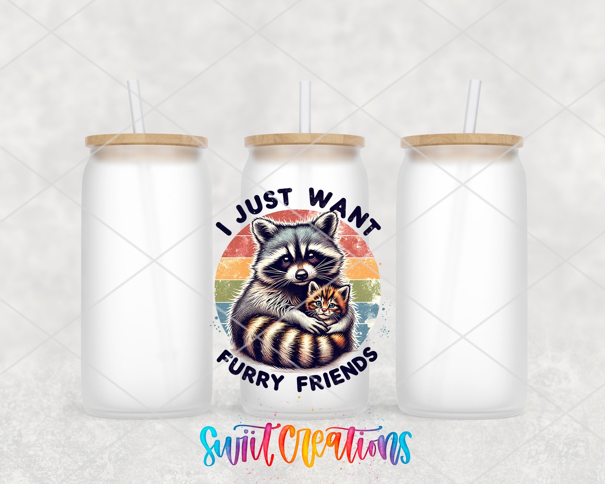 a couple of cups with a raccoon on them