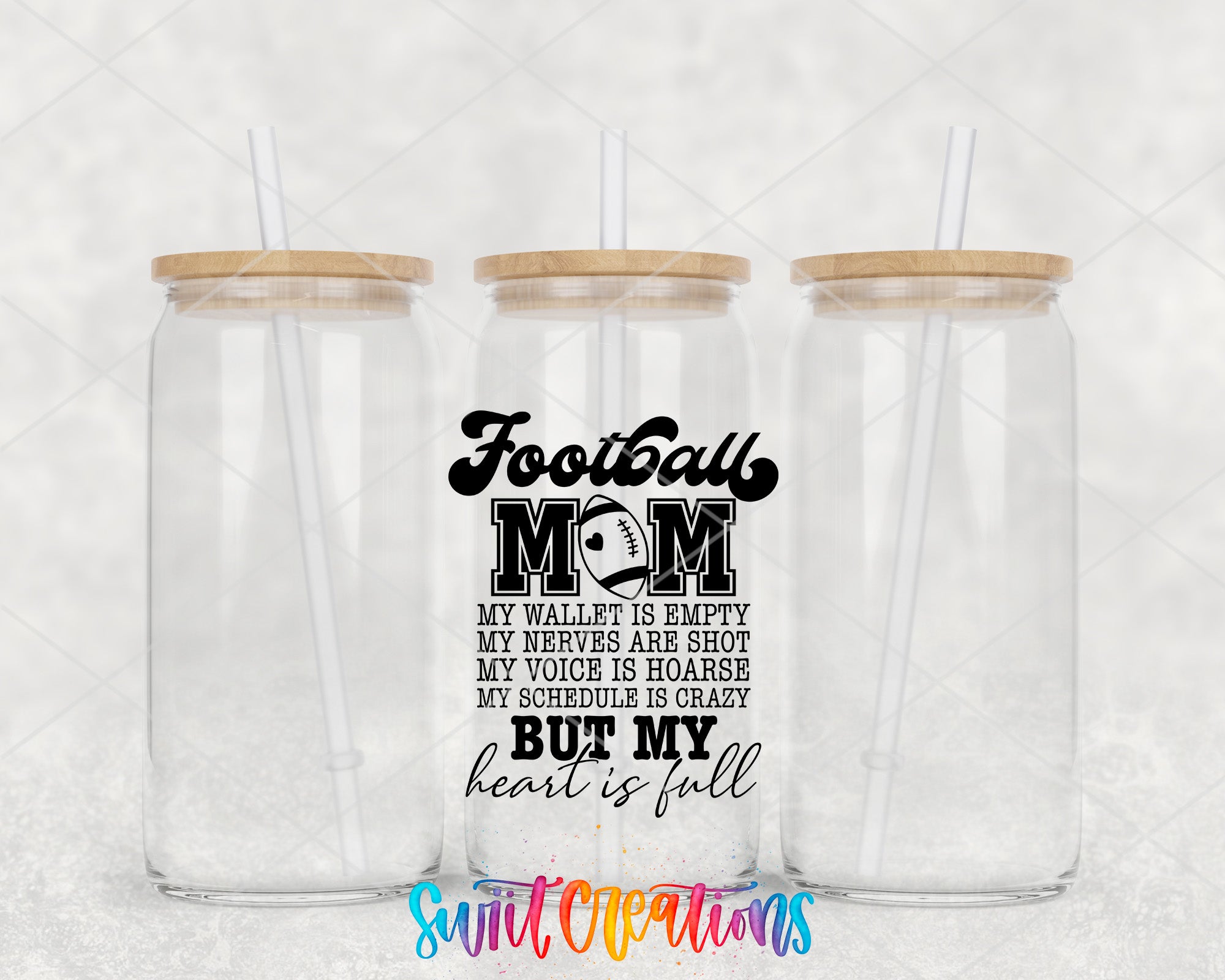 two personalized mason jars with lids and straws