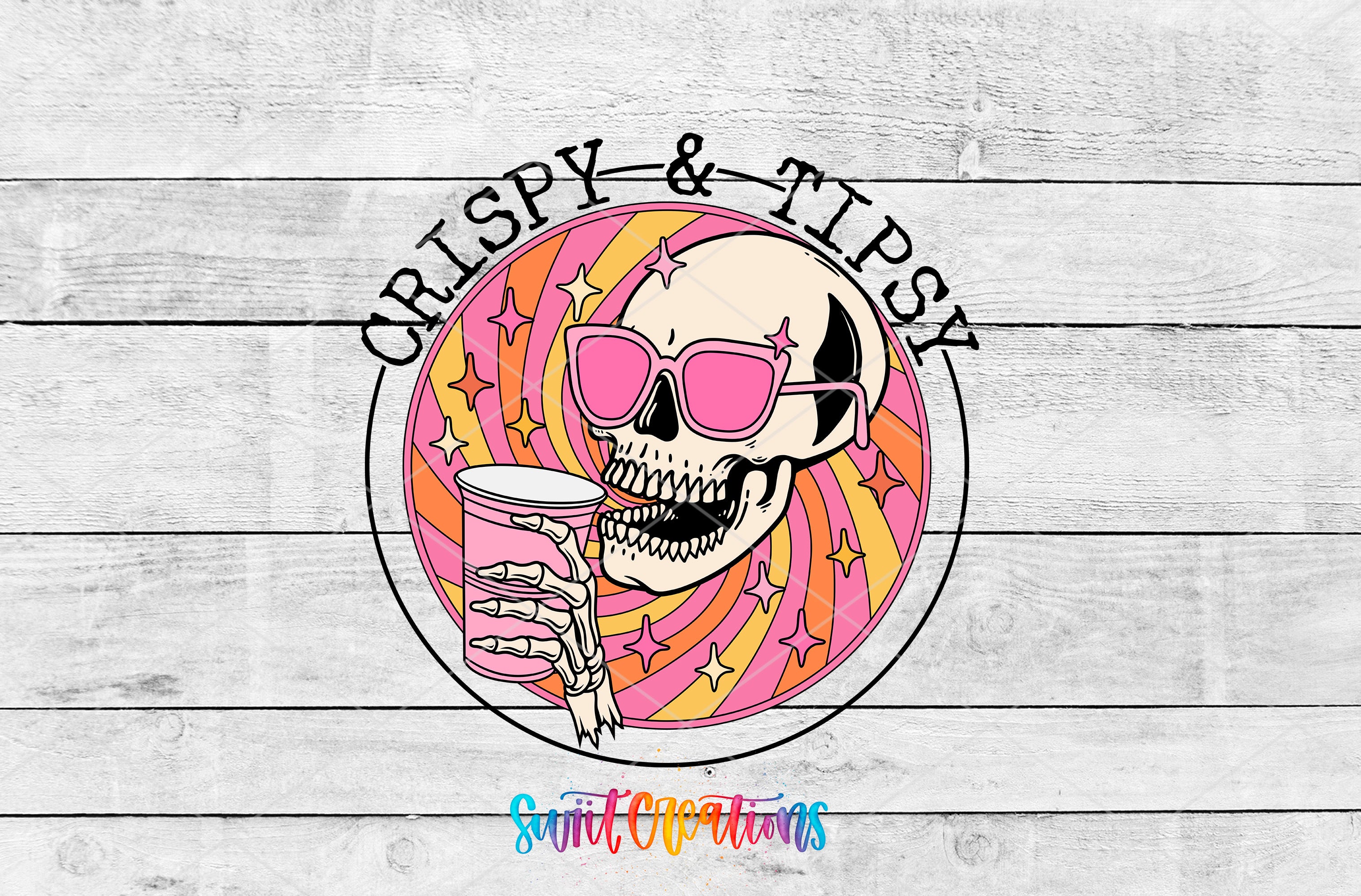 a skull wearing sunglasses and holding a drink