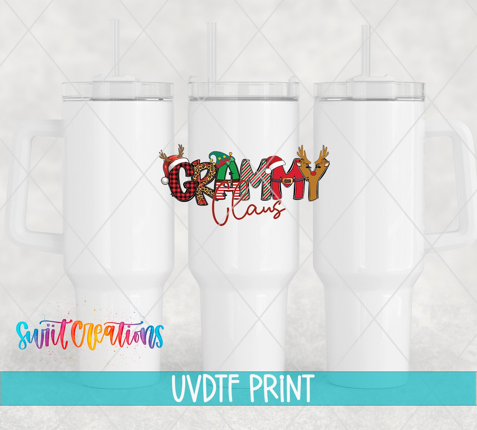 three white tumblers with the words granny and grandma on them