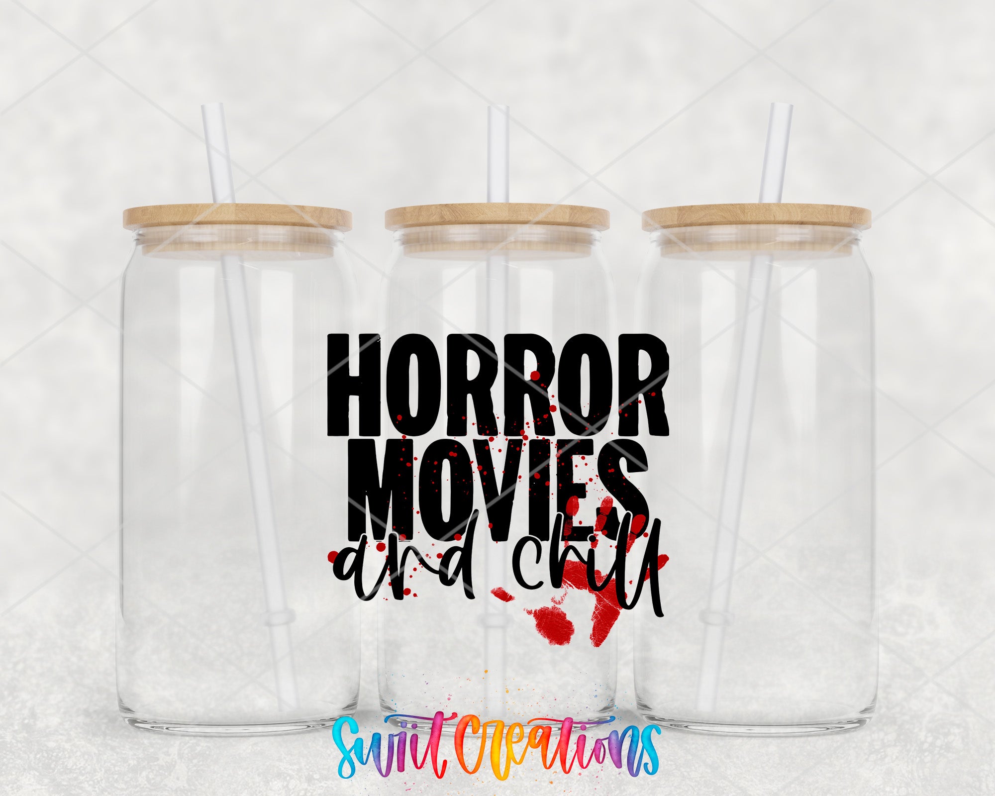 two clear tumblers with the words horror movies are great