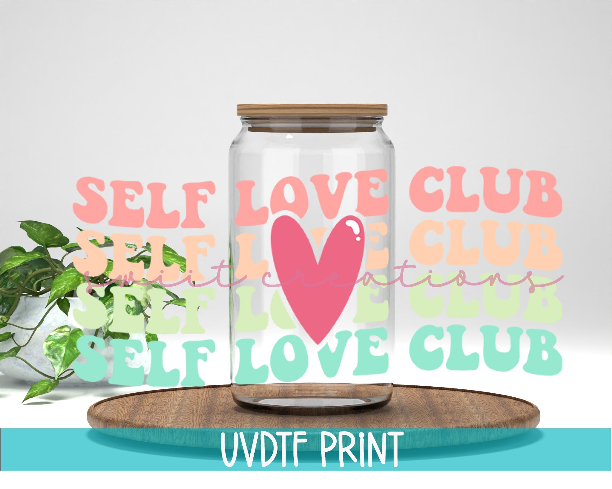 a jar with a heart on it sitting on a table