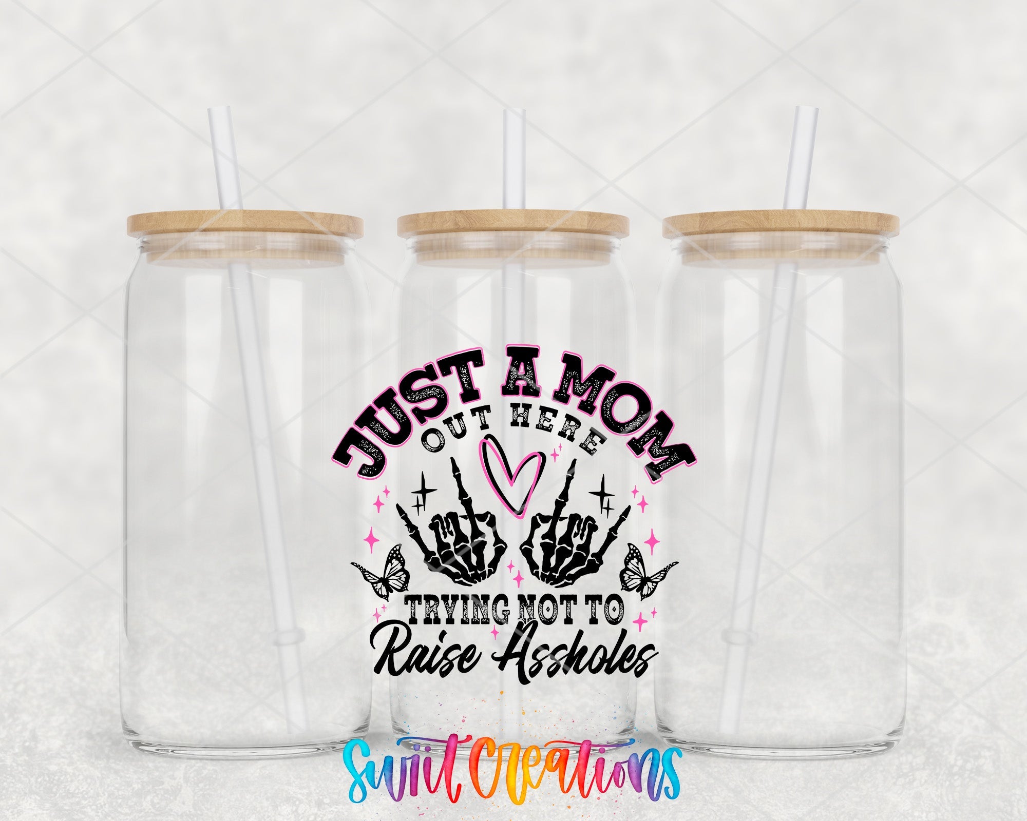 two plastic cups with straws in each of them