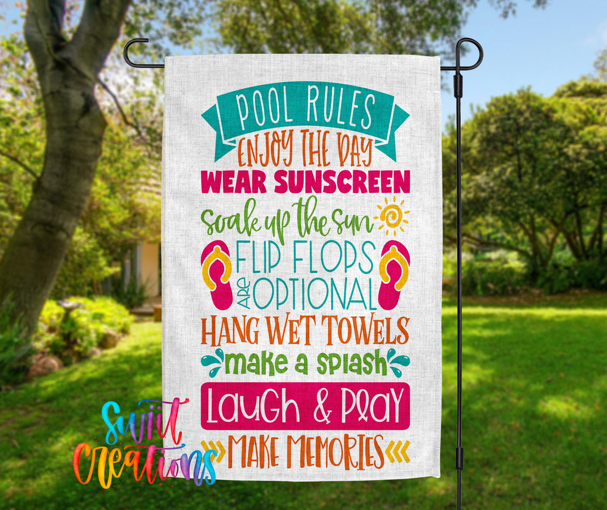 Pool Edging Flags Pool Rules Garden Flag | Summer Yard Flag | Fun Poolside Outdoor Decor