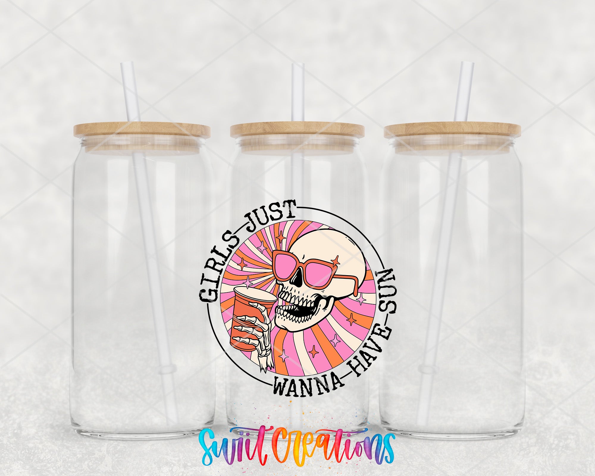 two plastic cups with straws and a sticker on them