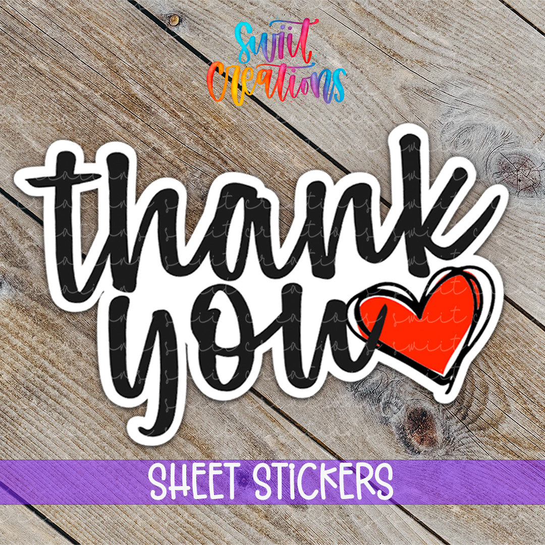 a thank you sticker with a heart on it