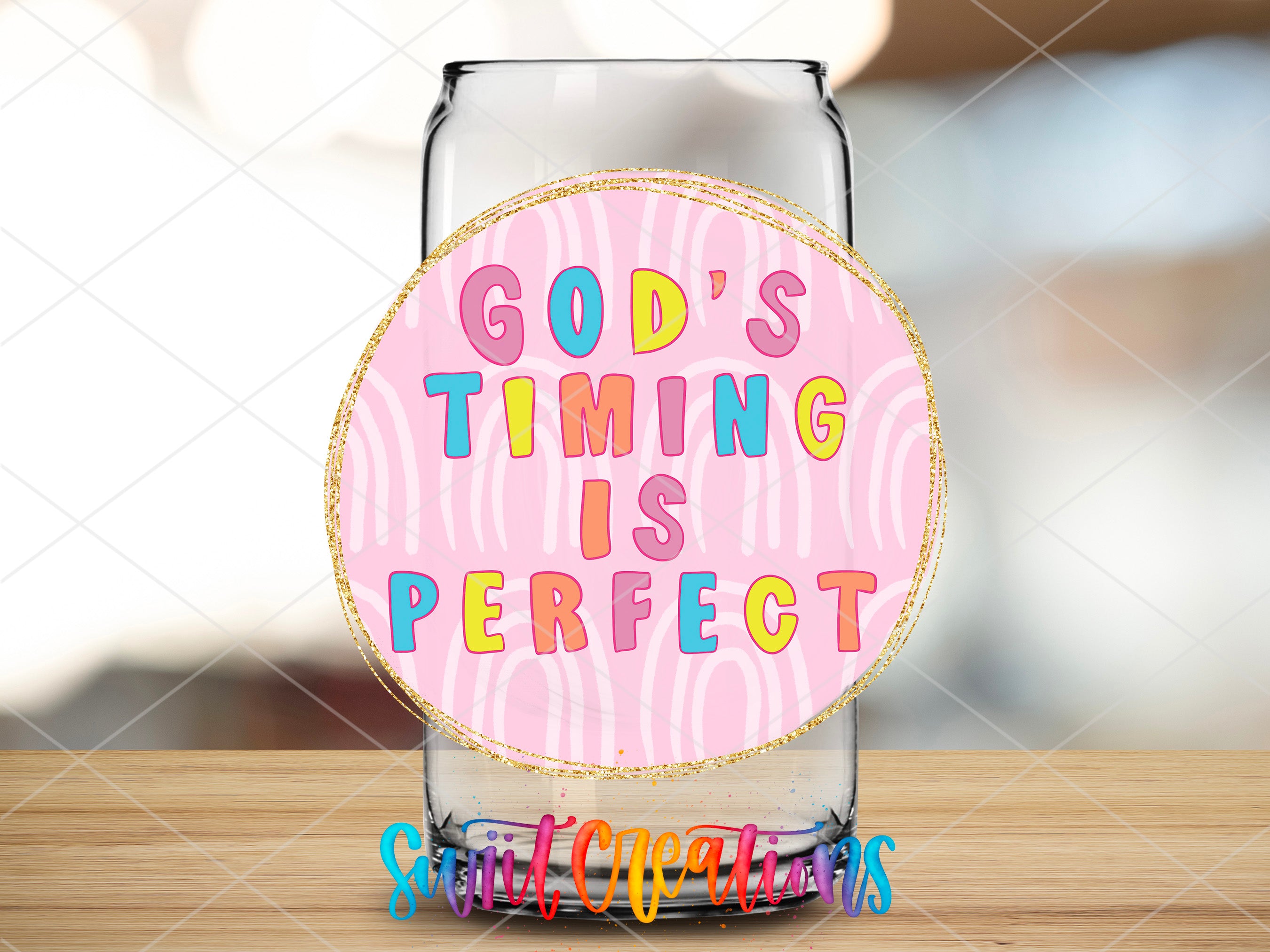 a picture of a glass with the words god's time is perfect