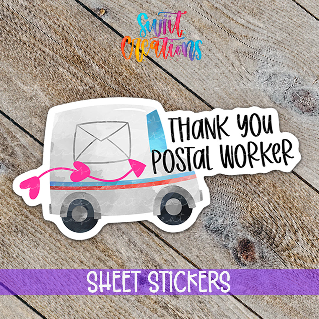 a sticker that says, thank you postal worker