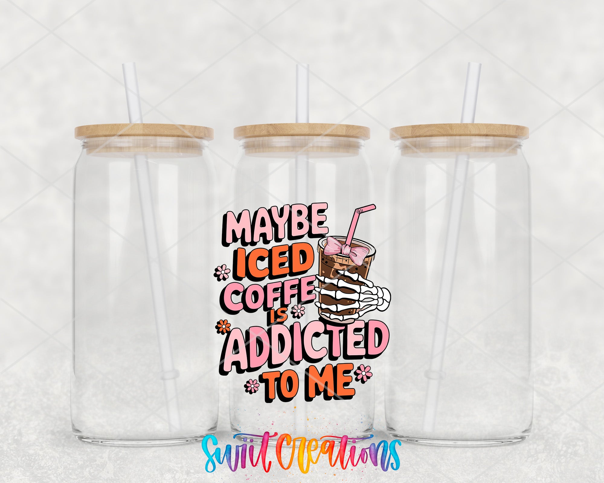two plastic cups with straws on top of them