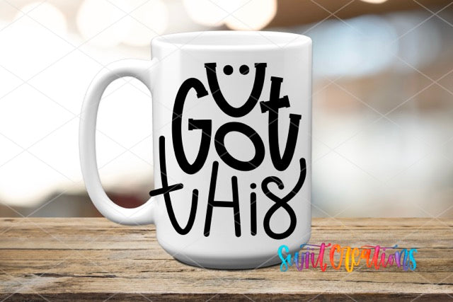 a white coffee mug with the words got shit on it