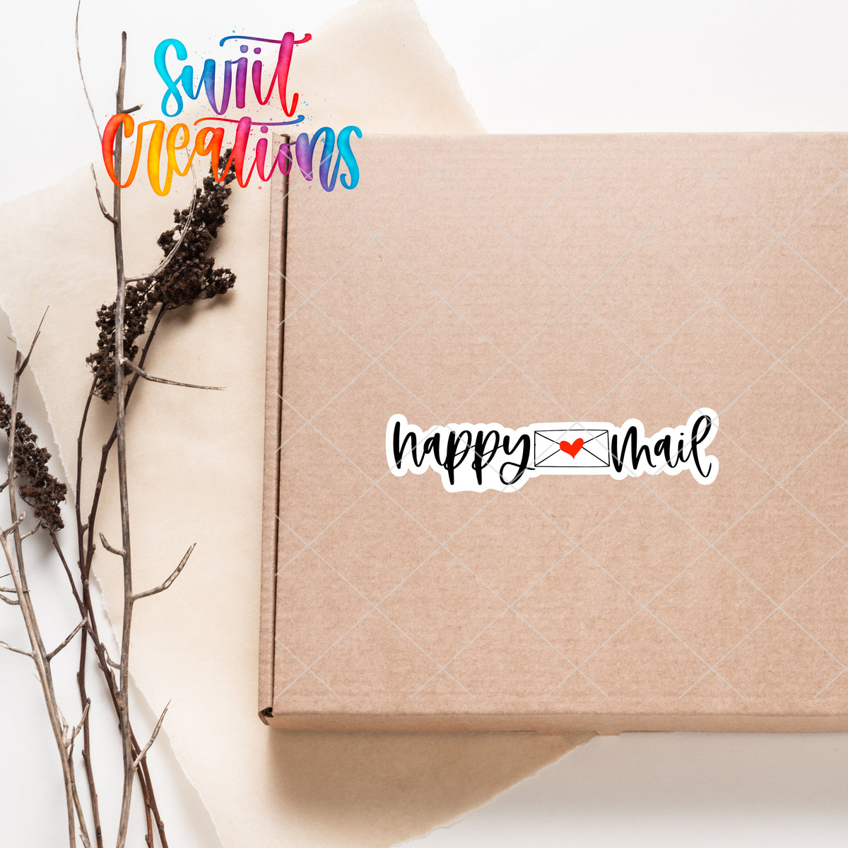 a box with a sticker that says happy mail