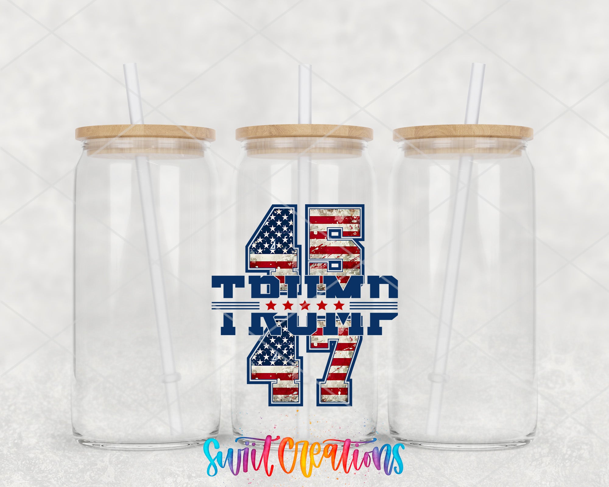 two clear tumblers with american flags on them