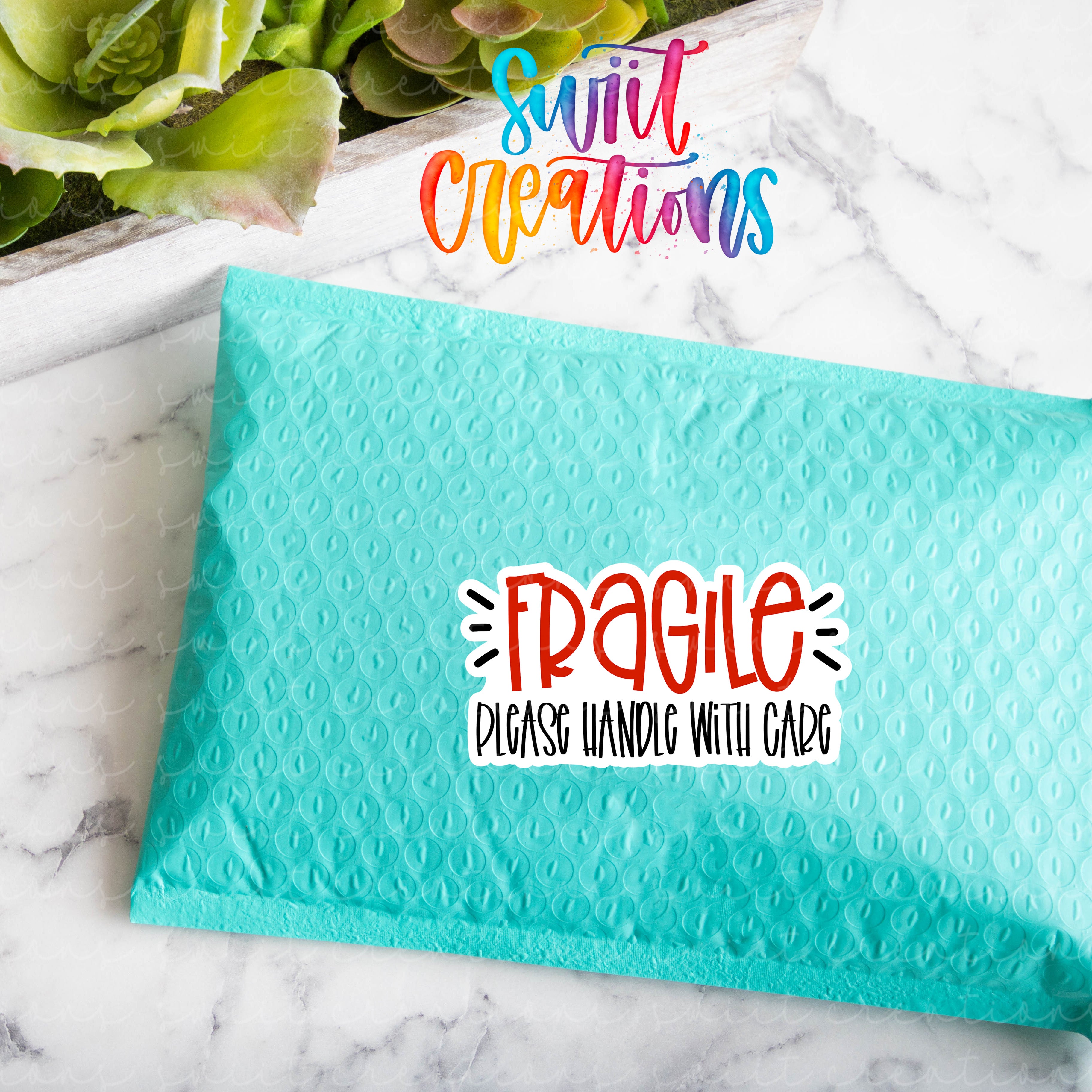 a blue bag with the words fragile on it