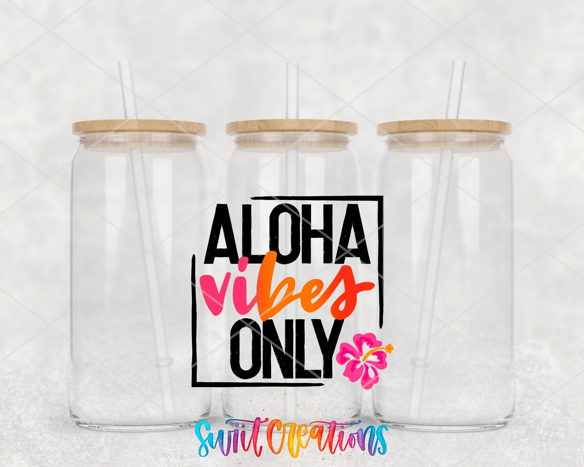 two plastic cups with straws on top of each one