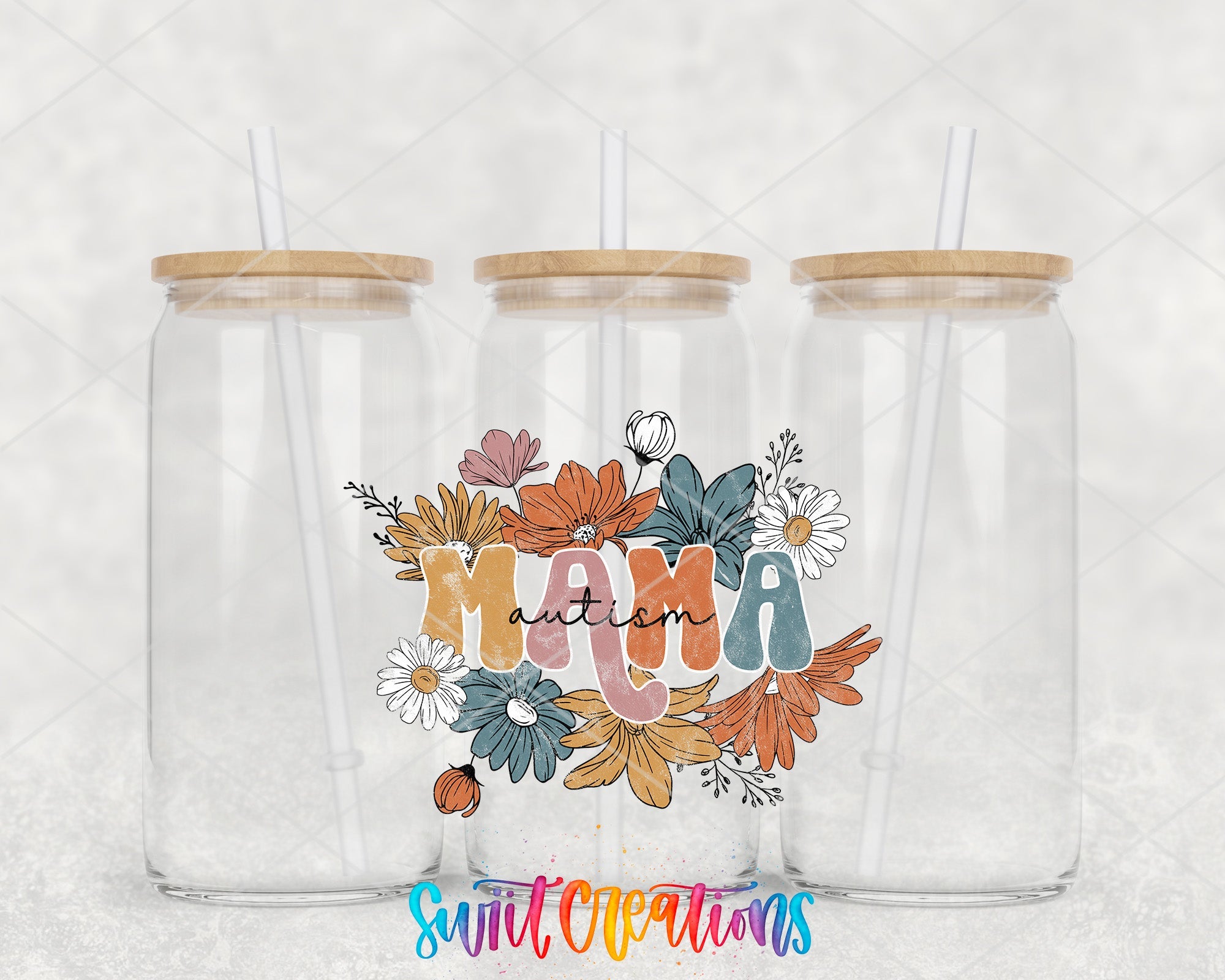 two clear tumblers with the words mama on them
