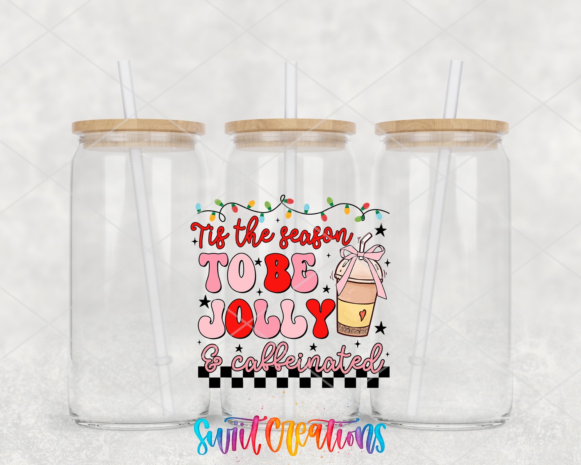 two clear tumblers with the words tis the season to be jolly