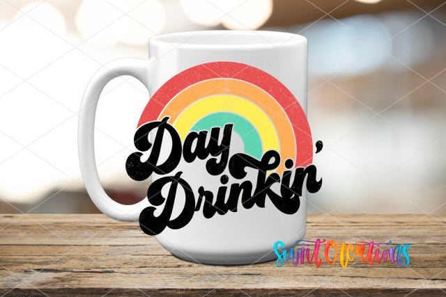 a coffee mug with the words day drinking on it