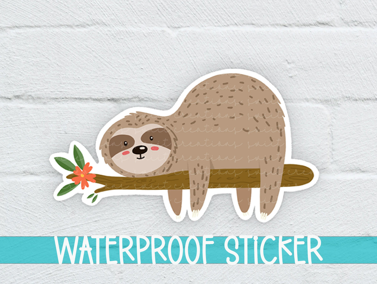 a sticker of a slotty sitting on a branch