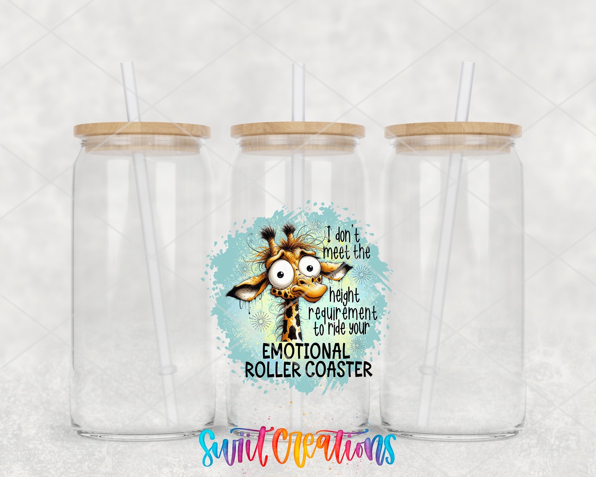 two clear tumblers with a picture of a giraffe on them