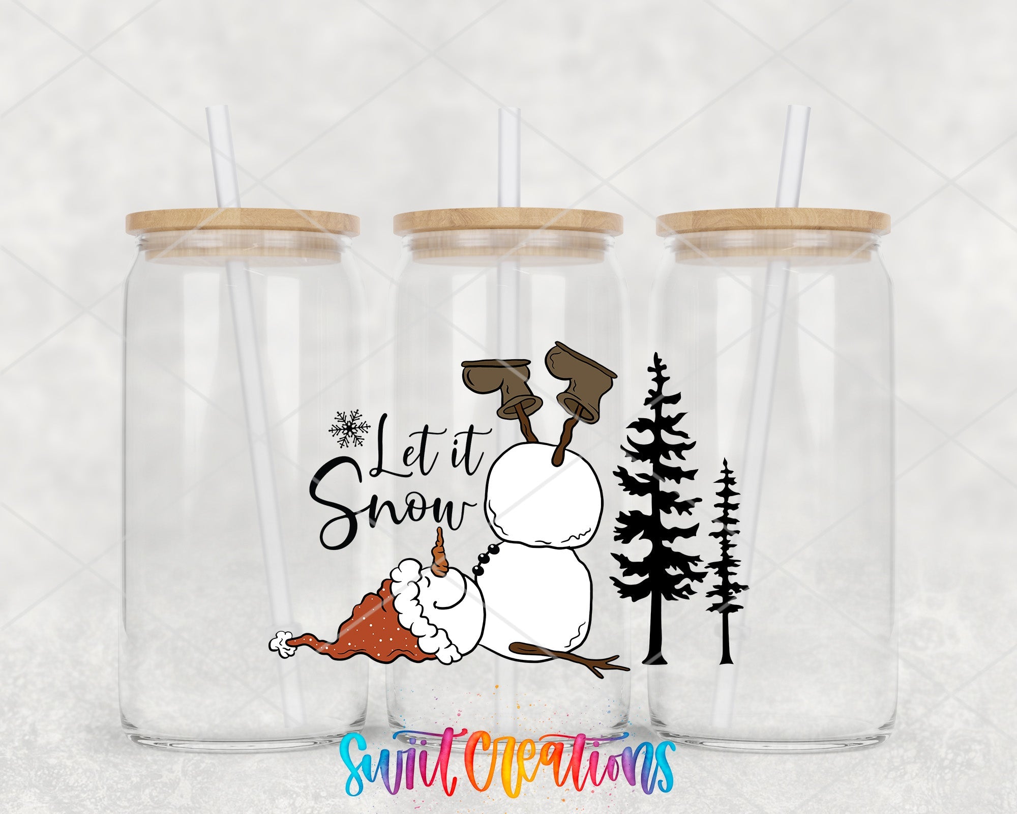 a couple of glasses with a snowman on them