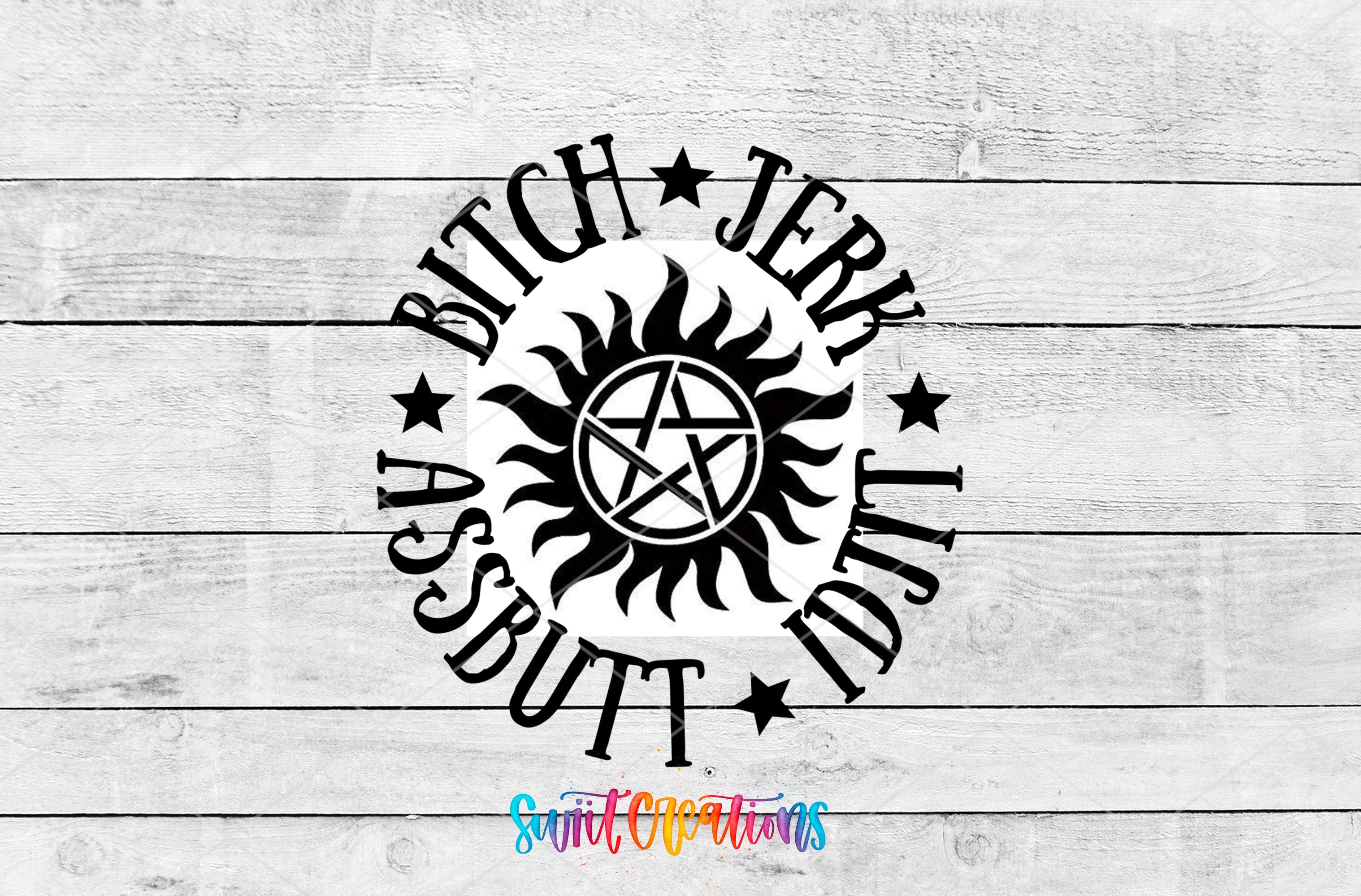 a black and white image of a pentagramil with stars on it