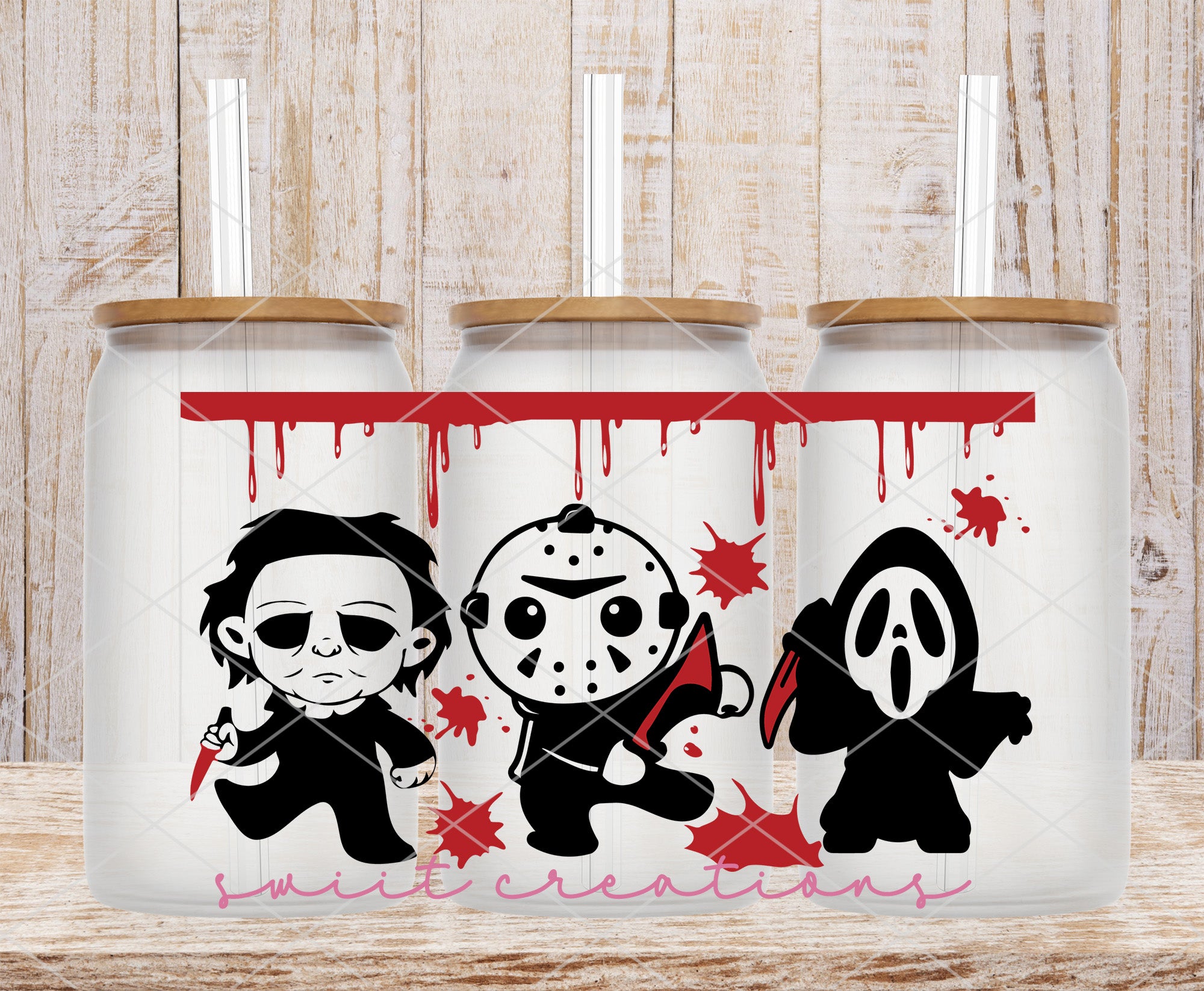 a couple of coffee mugs with a design on them