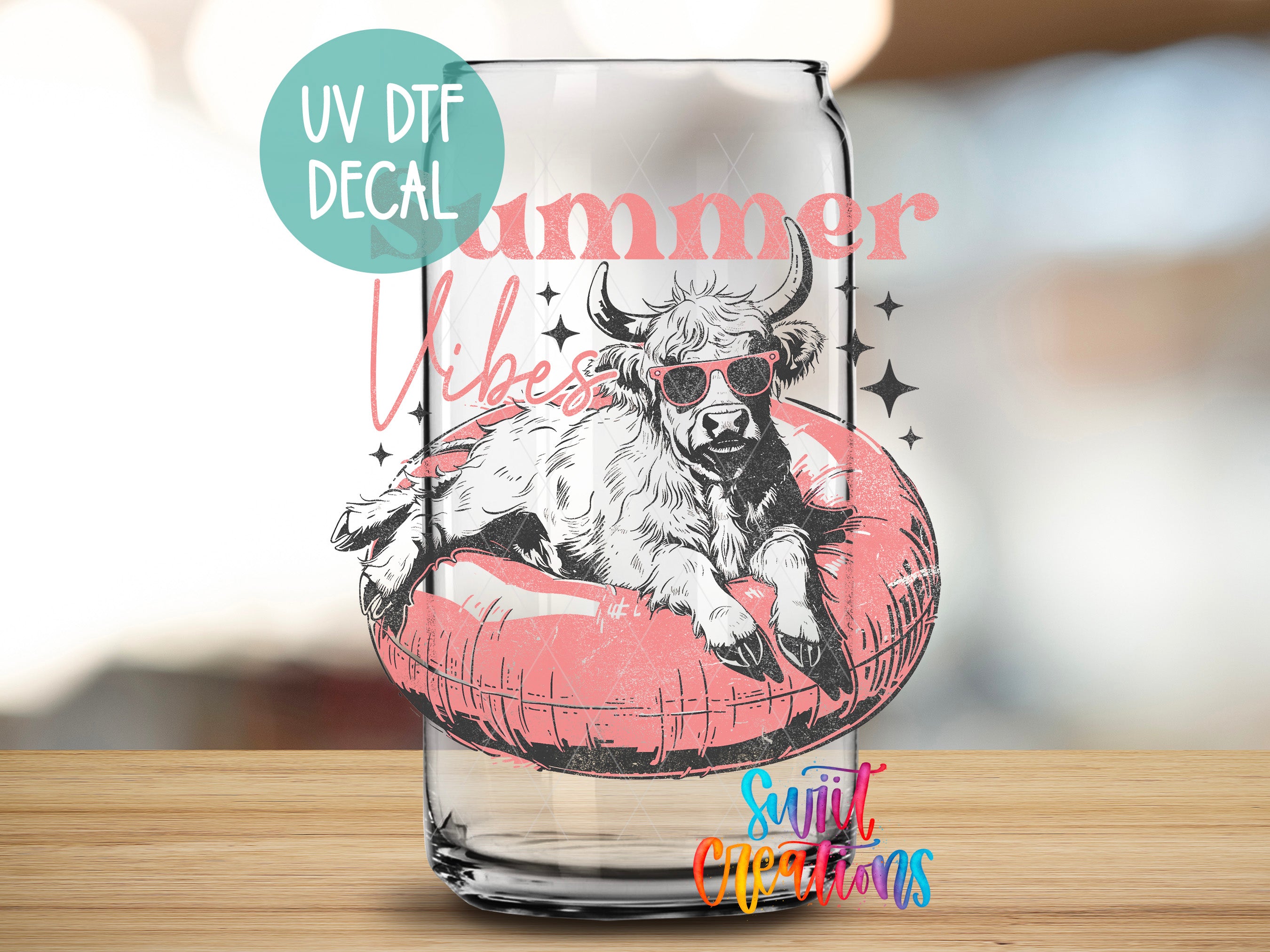 a glass with a picture of a cow on it