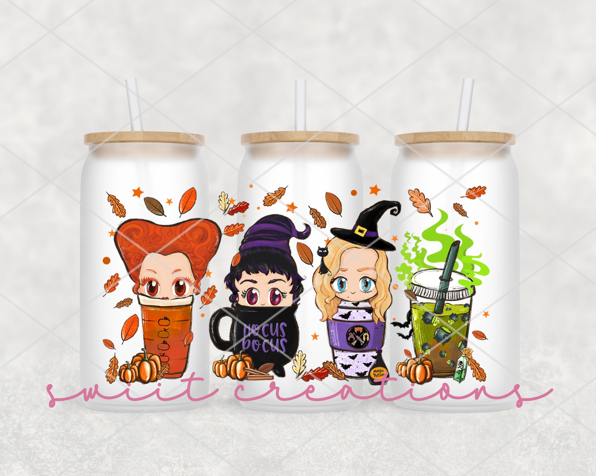 a couple of cups with some cartoon characters on them