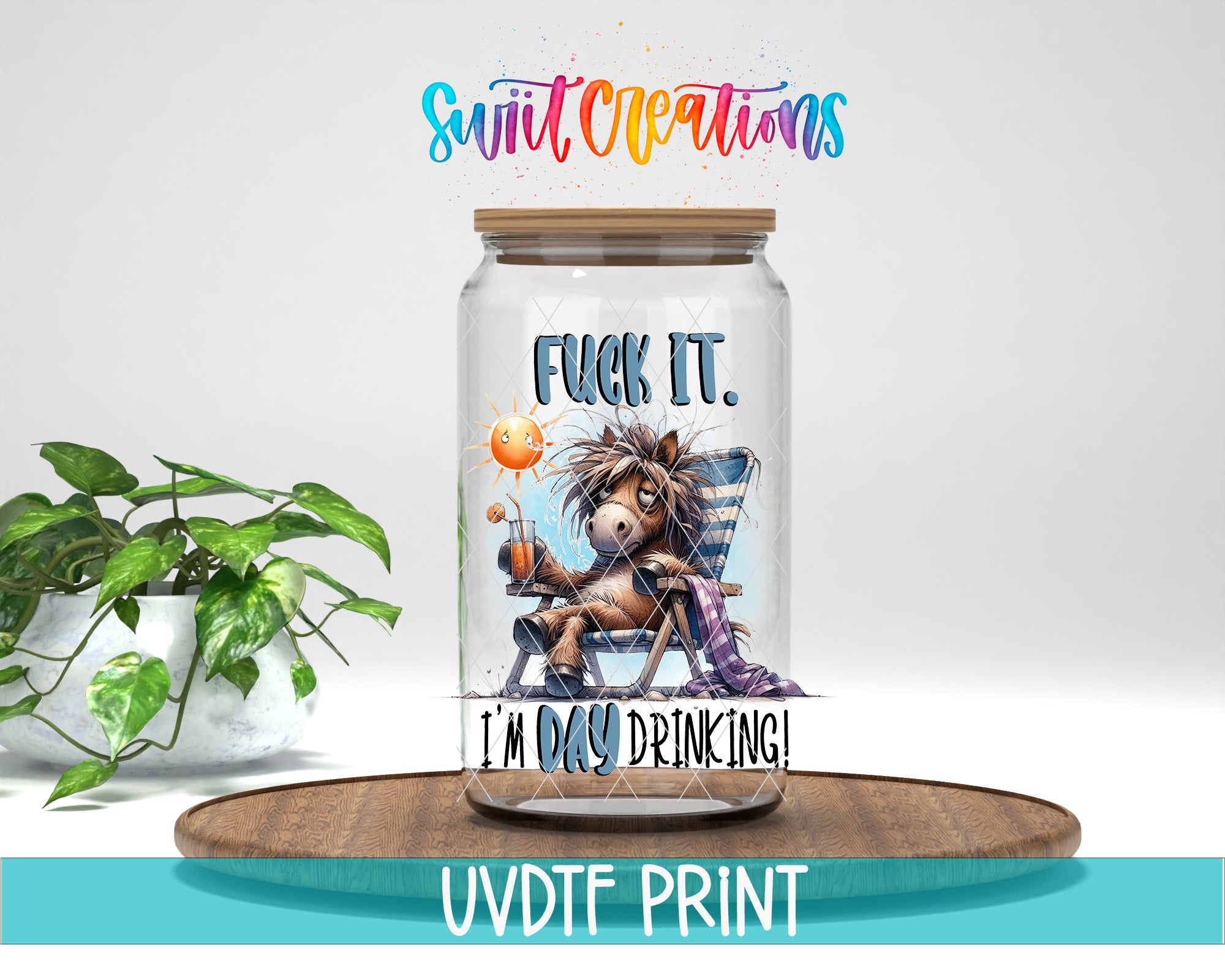 a glass jar with a picture of a lion on it