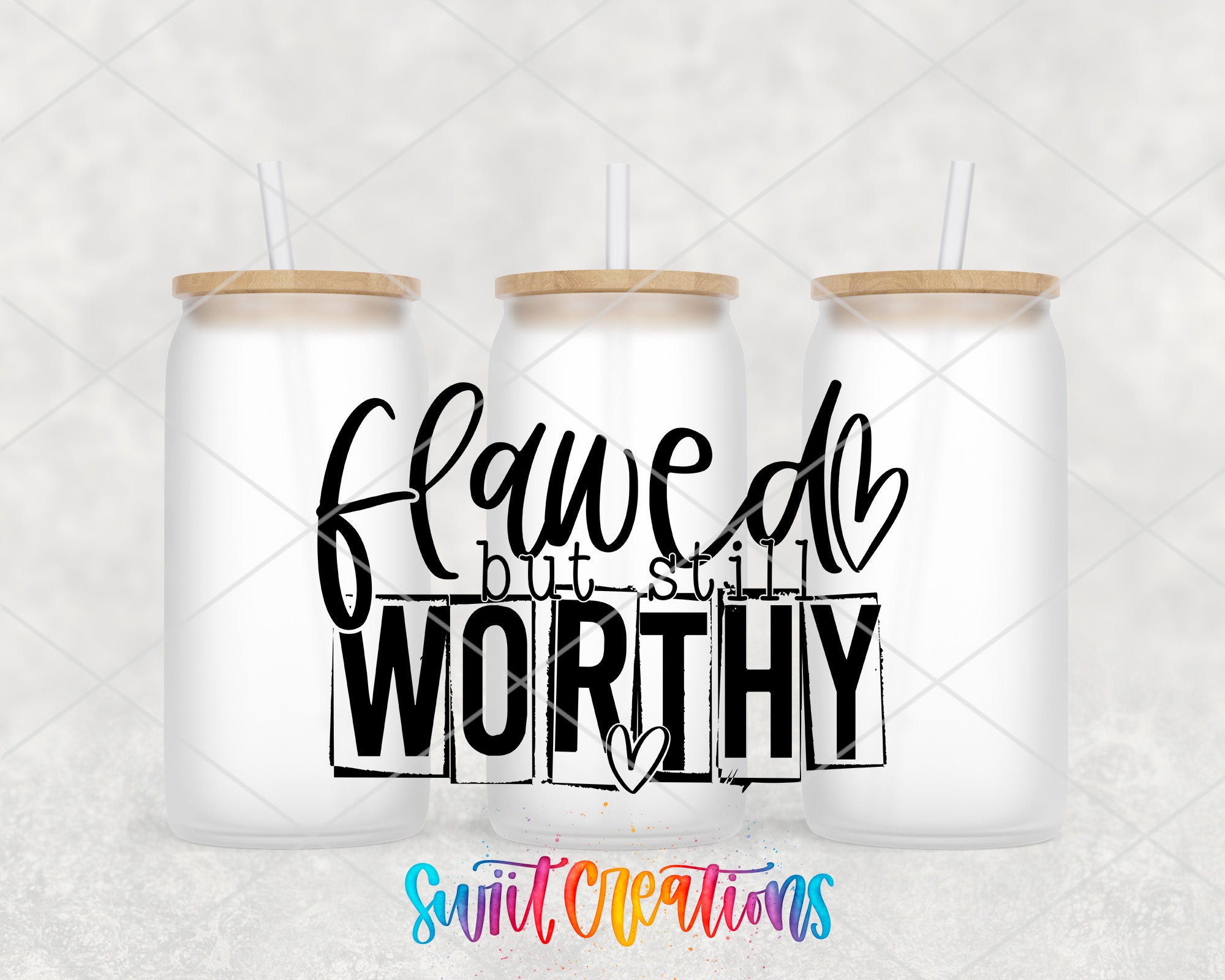 a couple of white mason jars sitting next to each other