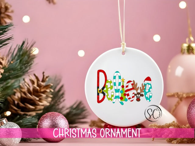 a christmas ornament hanging from a christmas tree