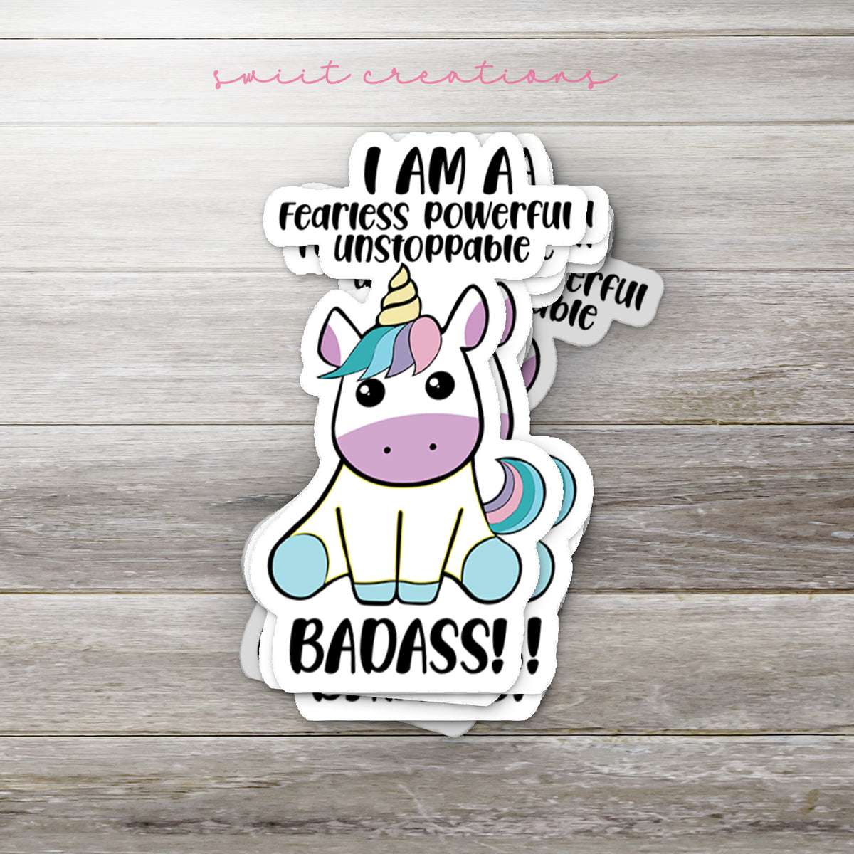 a sticker of a unicorn with a caption that says, i am a