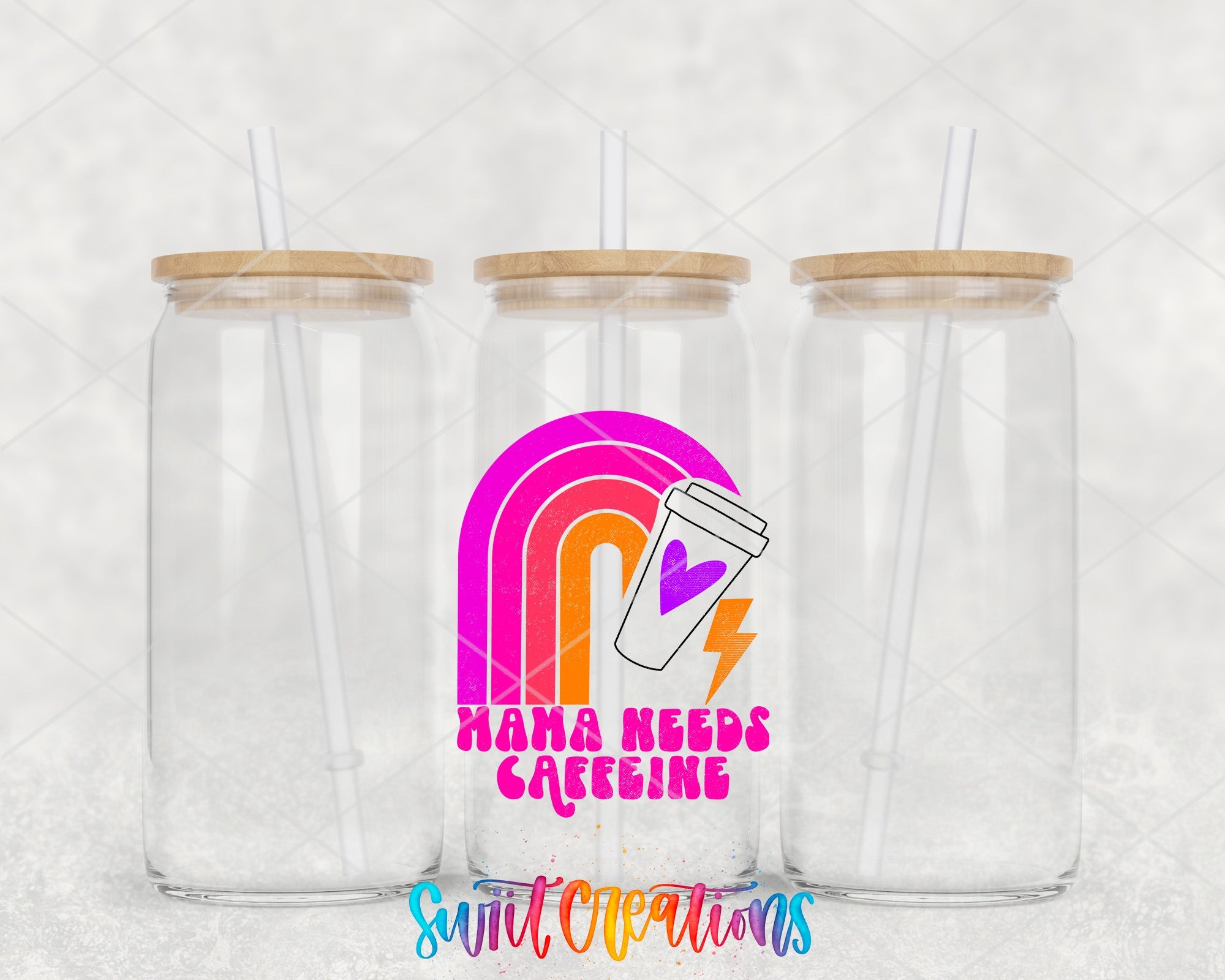two plastic cups with straws on top of them